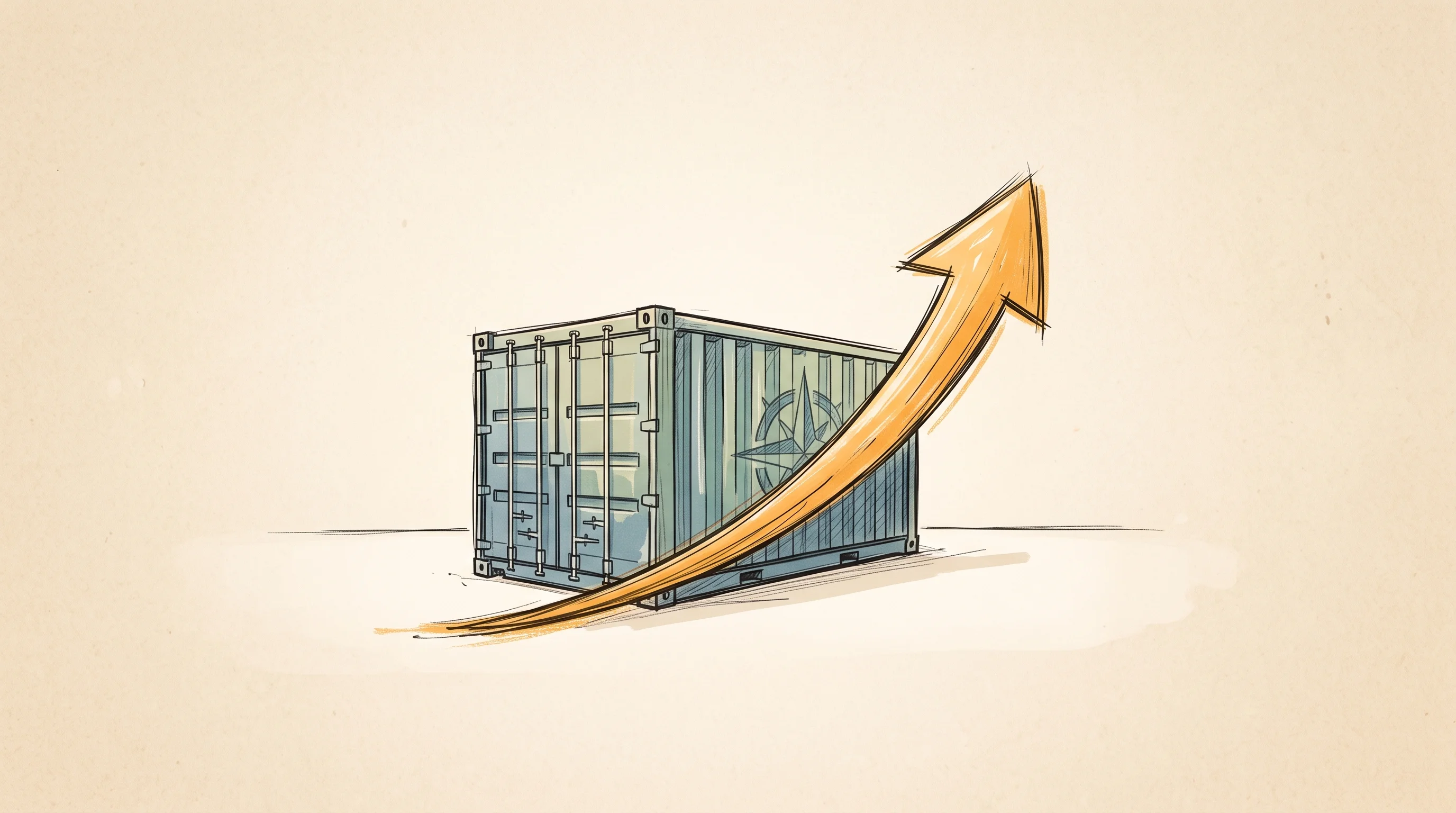 Digital illustration for article section "A Suddenly Busy Space" in "5U AI Raises $3.2M to Automate Freight Ops with AI Workers" - A minimal and conceptual illustration representing a booming logistics and investment market, featur...