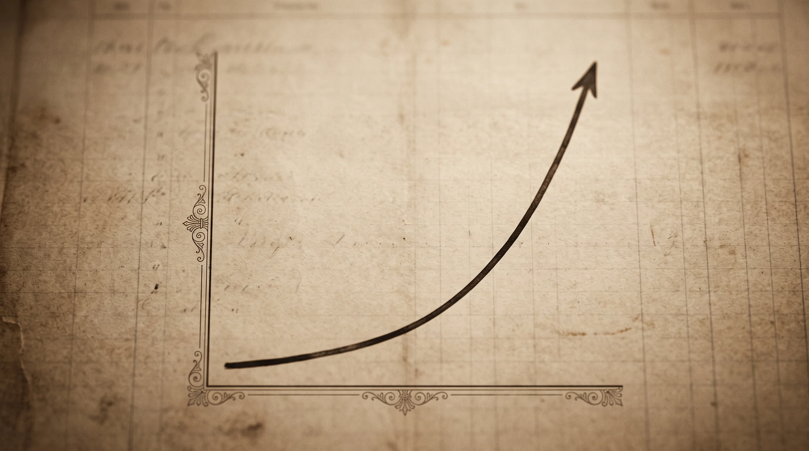 Digital illustration for article section "Market Sizing as Creative Fiction" in "Atlas Discovery Uses AI to Predict Drug Trial Outcomes" - A minimalist and conceptual image featuring a single, dramatic hockey-stick growth graph rising shar...