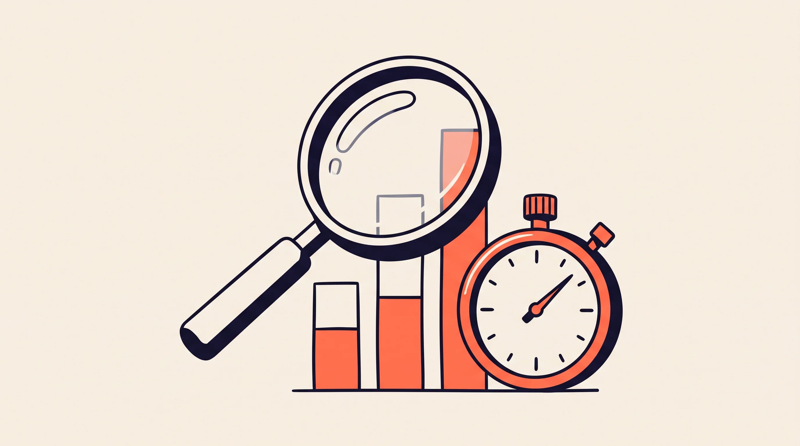 Digital illustration for article section "Show Me the Data" in "Polar's AI Browser Automates Sales Workflows, Saves Teams 25+ Hours Weekly" - A conceptual, minimalist flat illustration depicting the anticipation of data and time savings, feat...