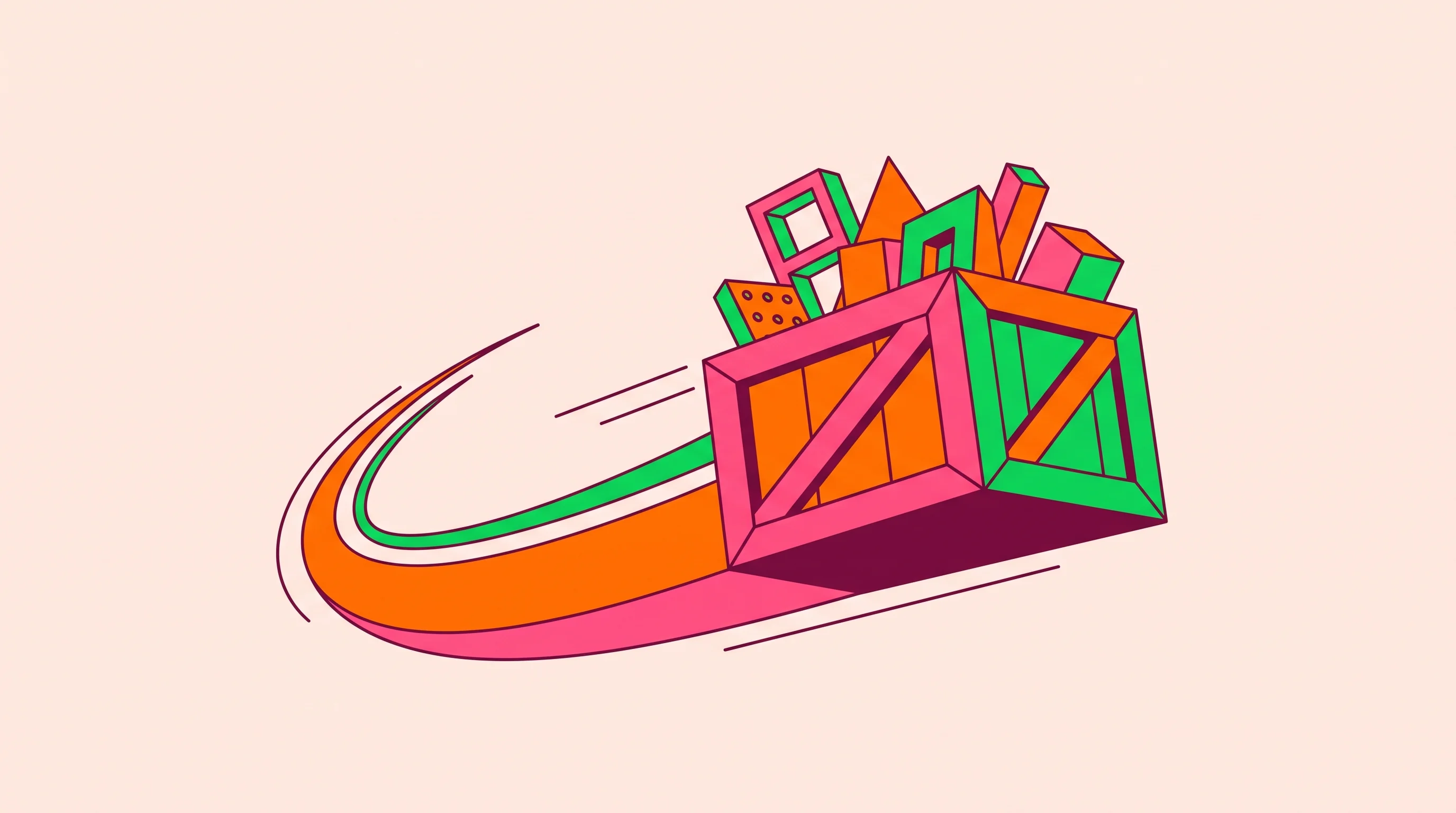 Digital illustration for article section "A Traffic Jam in the Fast Lane" in "DesignCafe Co-Founder's Fixxly Takes On Quick Commerce for Construction" - A minimalist and conceptual flat vector illustration representing the rapid, express delivery of con...