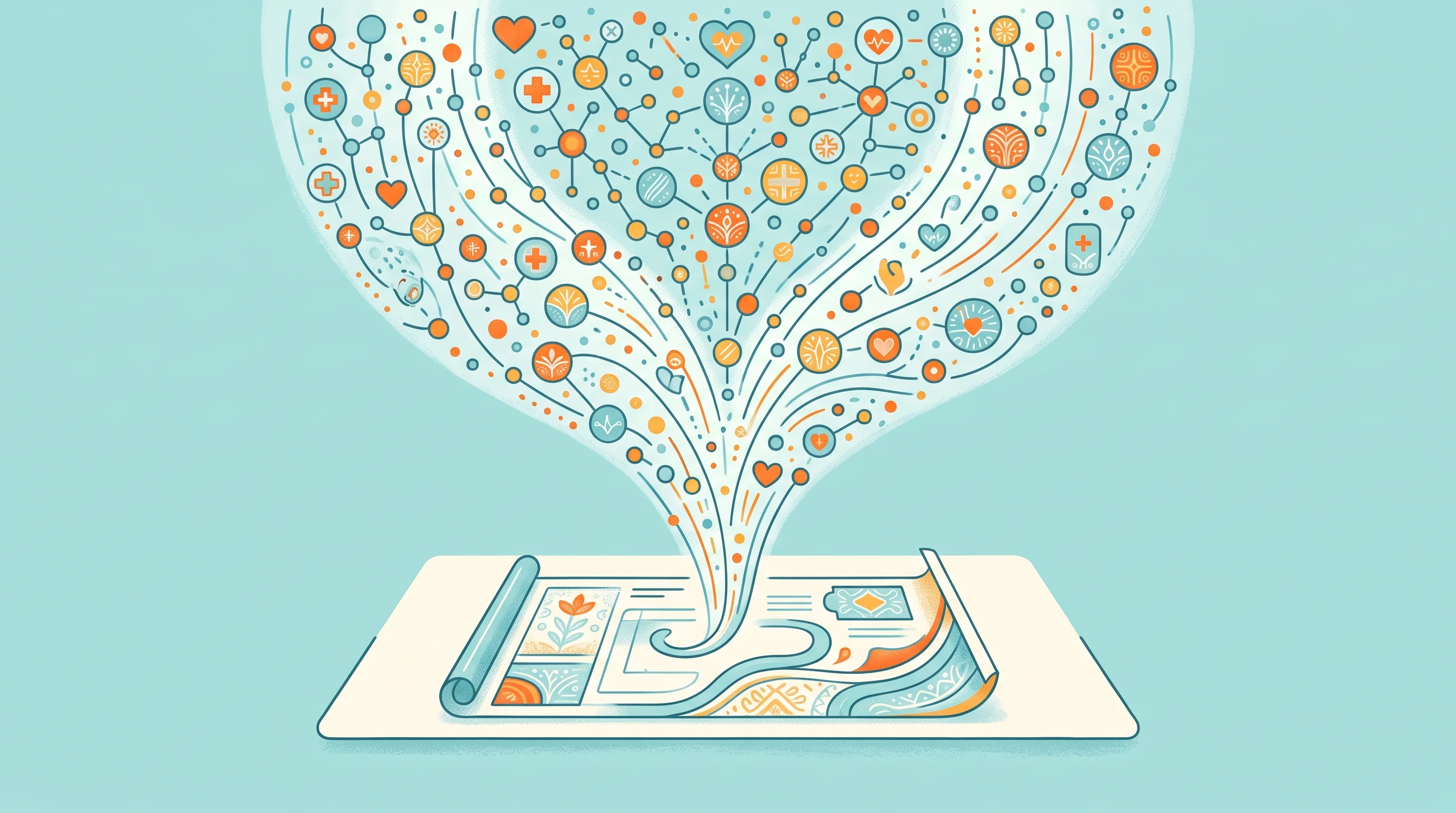 Digital illustration for article section "Templates and Scale" in "How AI Radiology Startups Are Bridging India's Healthcare Gap" - A clean, minimalist conceptual illustration representing a scalable healthcare screening program, fe...