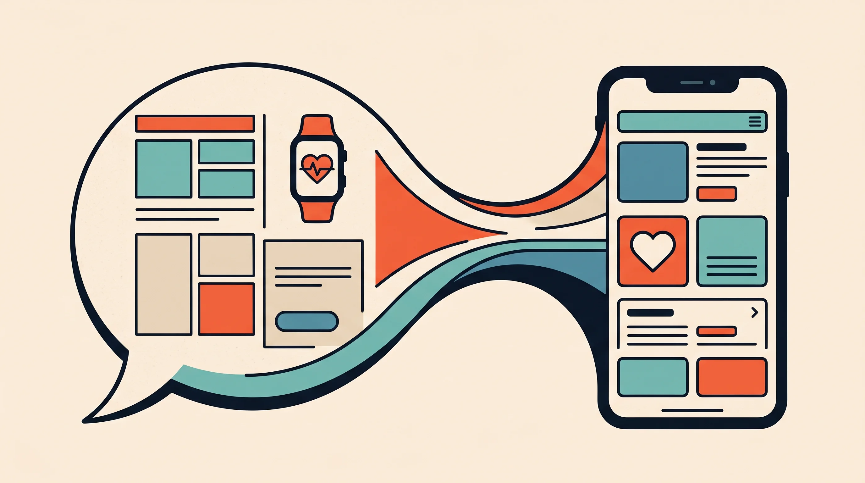 Digital illustration for article section "What they actually built" in "Lovable Hits $400M ARR in Record Time, Eyes $12B Valuation" - A clean, minimalist conceptual illustration of a large, dynamic speech bubble seamlessly transformin...