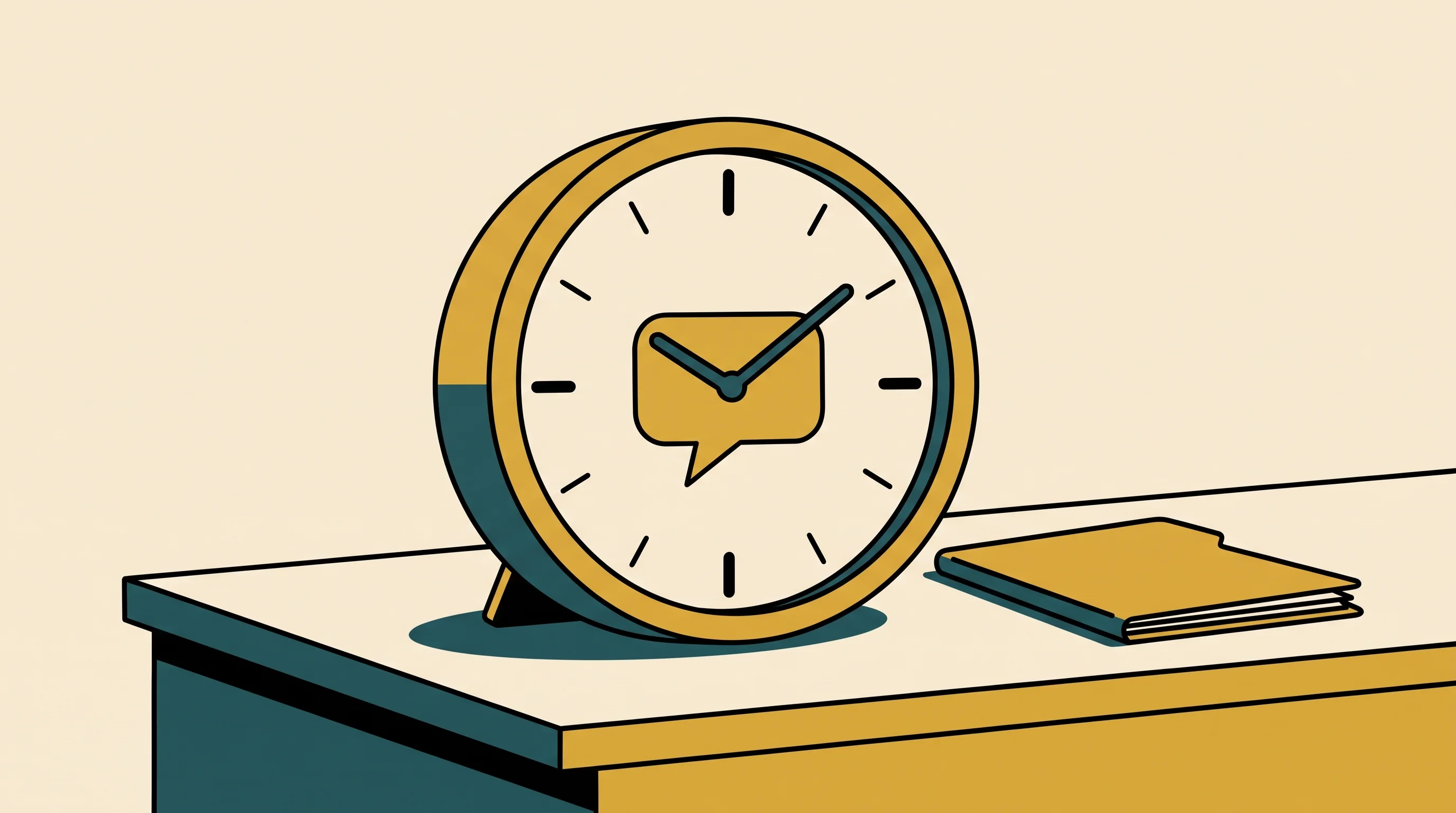 Digital illustration for article section "The Waiting Game" in "Unverified: Skit.ai Funding Claim Raises Questions on AI Startup News" - A minimalist, conceptual illustration of an oversized vintage waiting room clock where the center fa...