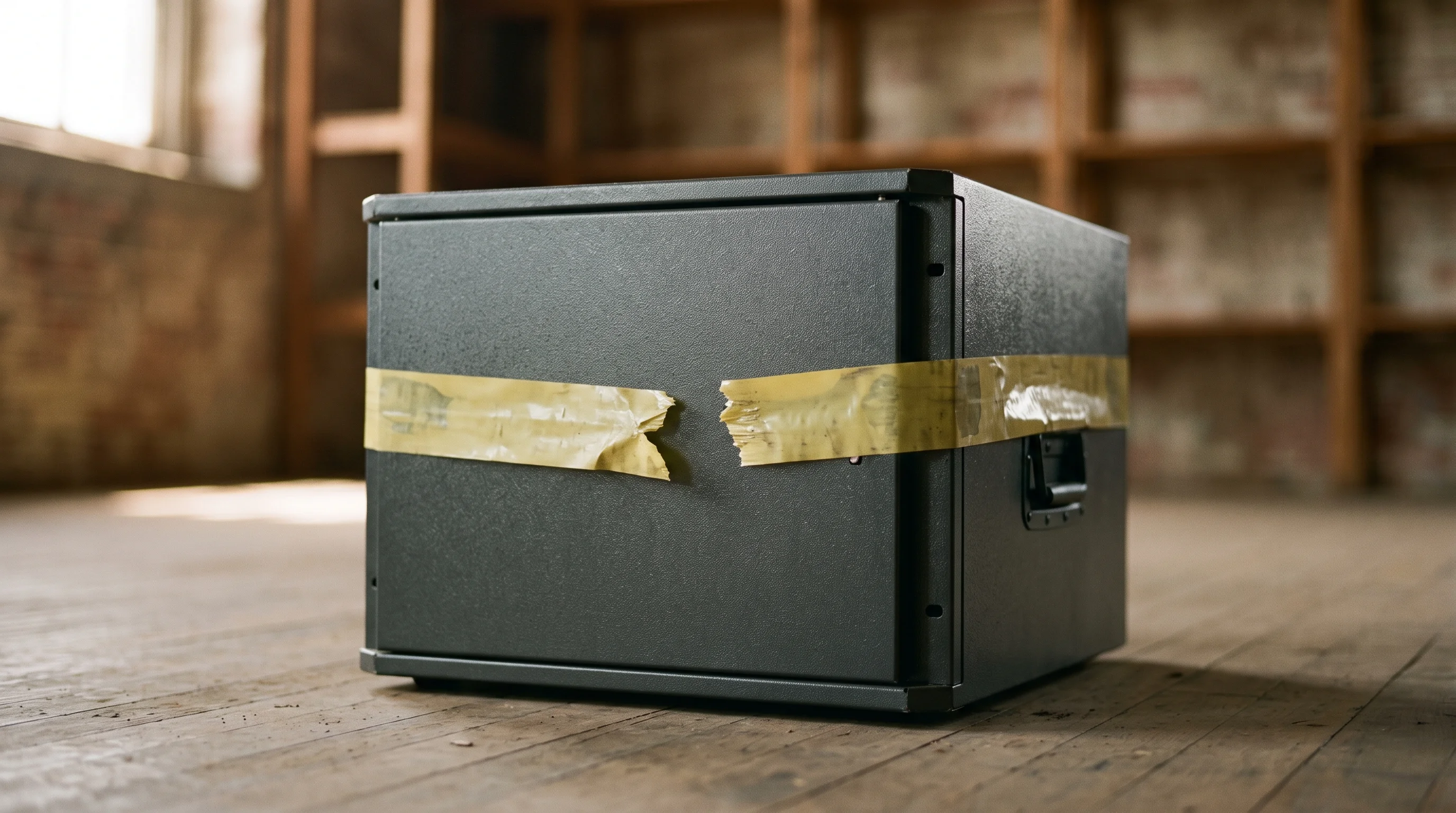Digital illustration for article section "The Blackwell Question" in "Moonshot AI Pauses Kimi K3 Sign-Ups Days After Launch Due to Demand" - A clean, minimal composition featuring a single, sleek, dark metallic secure shipping container or m...