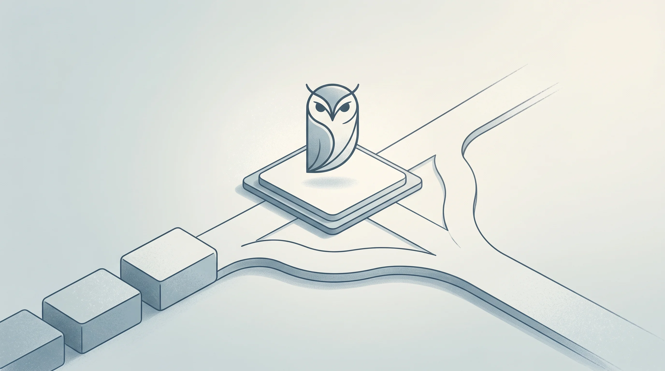 Digital illustration for article section "The ARM Gambit" in "Indian Startup ARC Opens Beta for $300 Gaming Handheld to Challenge ROG, Legion" - A minimalist, conceptual neo-vintage illustration featuring a stylized, abstract owl emblem graceful...
