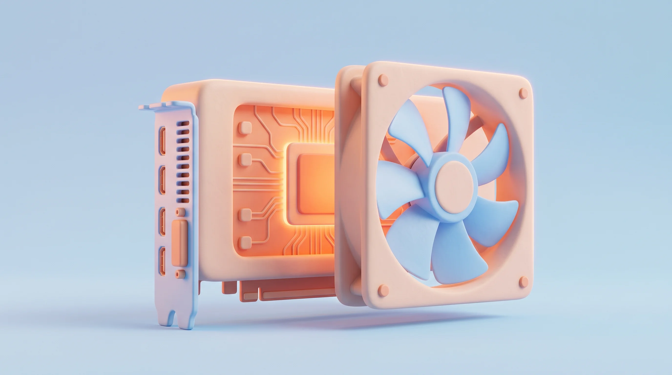 Digital illustration for article section "The Convergence" in "Brain Cells as AI Chips: The Race to Build Biological Computers" - A conceptual, minimalist 3D rendering of a single, oversized, stylized GPU server unit seamlessly in...