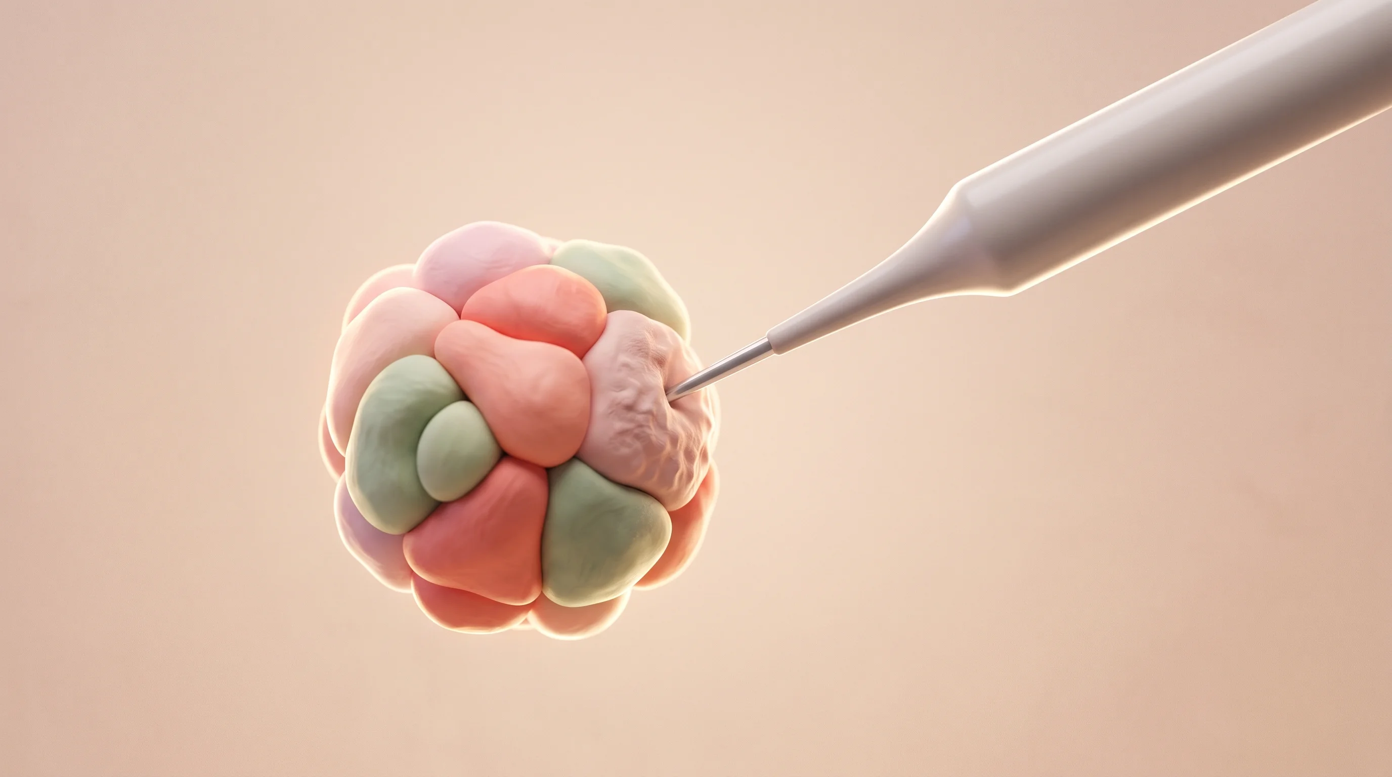 Digital illustration for article section "The Hard Parts" in "Brain Cells as AI Chips: The Race to Build Biological Computers" - A clean, minimalist 3D conceptual illustration of a delicate, abstract biological cellular cluster g...
