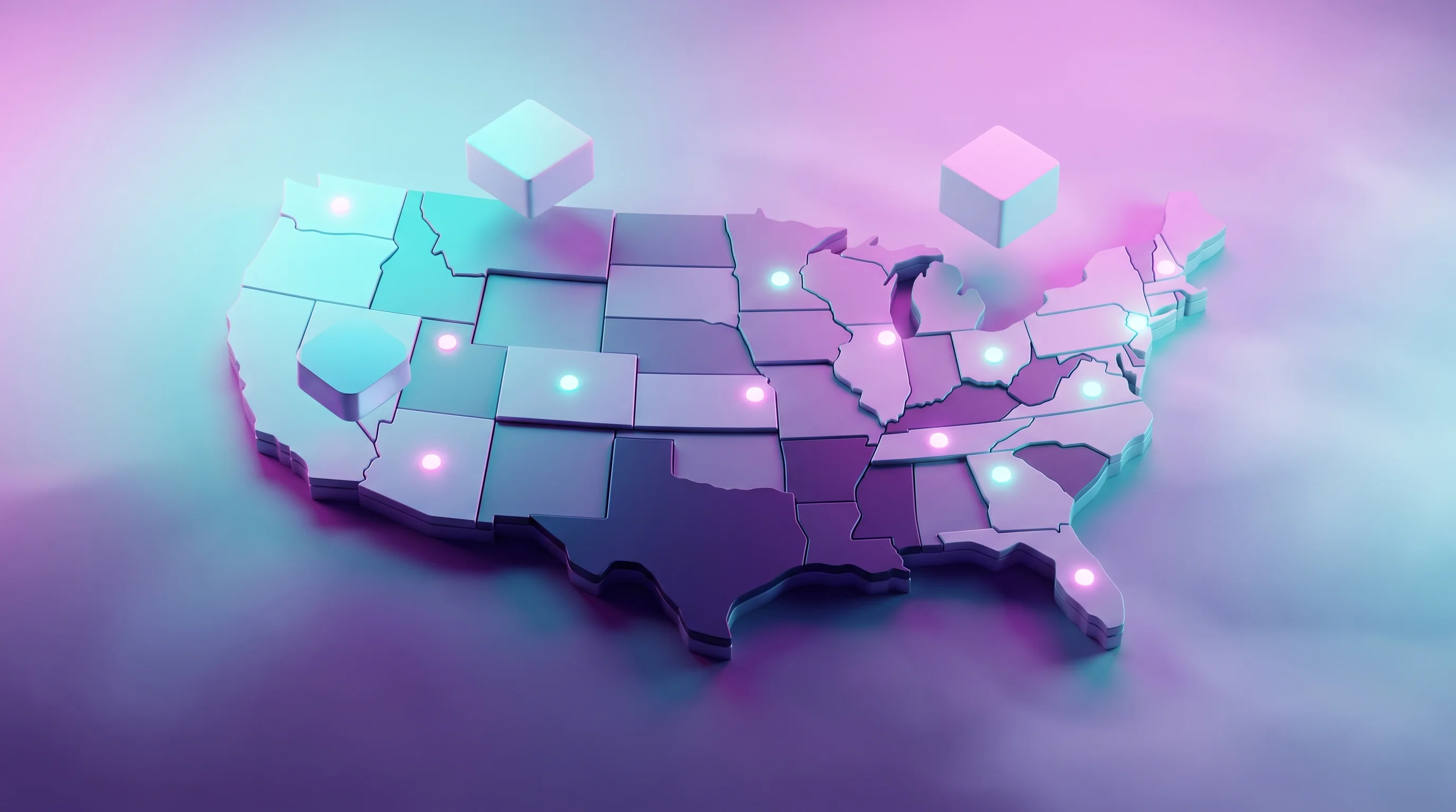 Digital illustration for article section "What Happens Next" in "Monumental Raises $32M from Khosla for Construction Robots" - An abstract, minimalist representation of future expansion and the onboarding of new United States p...