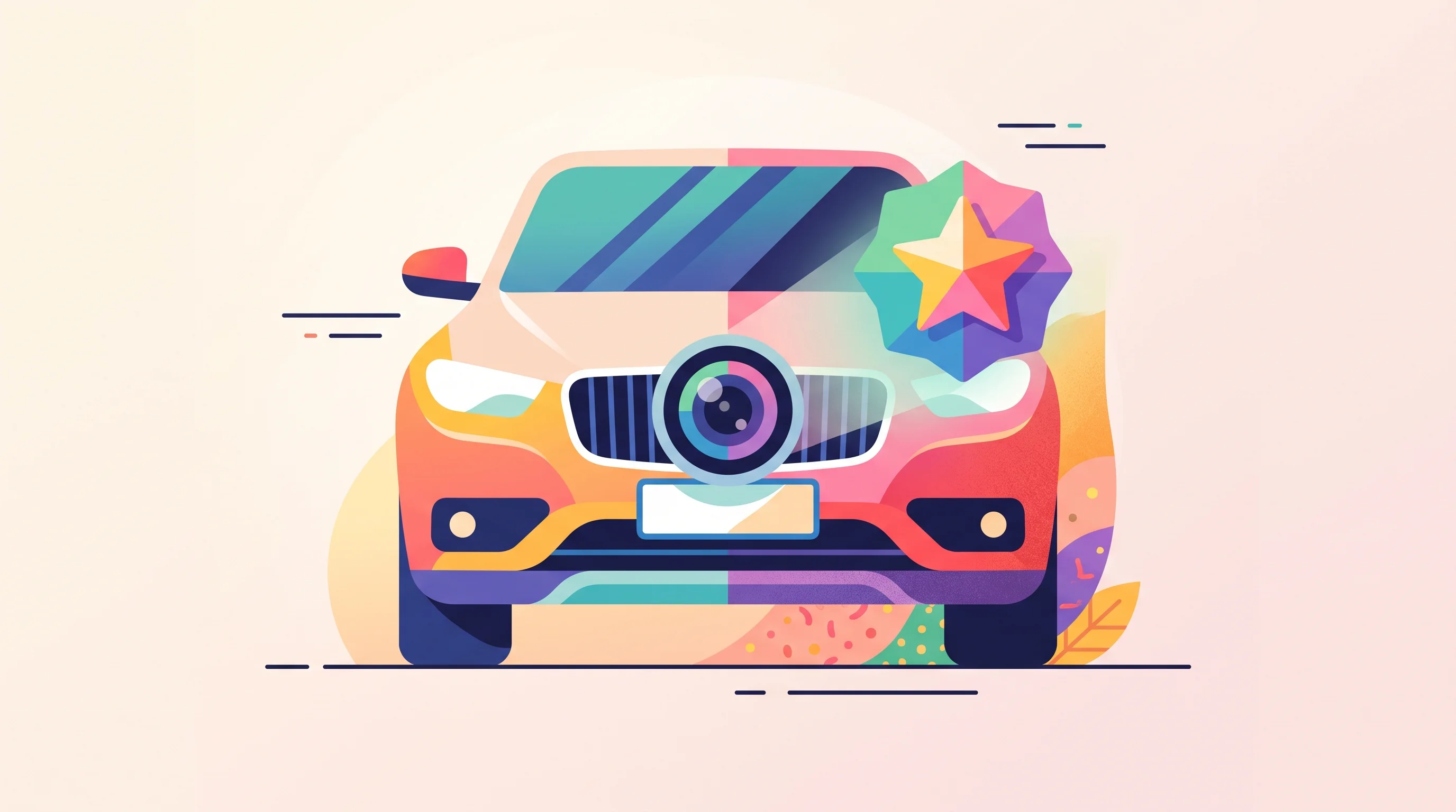 Digital illustration for article section "Deployment Patterns, Emerging Fast" in "OpenVector's Vision AI Turns Any Camera Into Autonomous Worker" - A clean, conceptual illustration focusing on a sleek, modern car wash entrance where an elegant, abs...