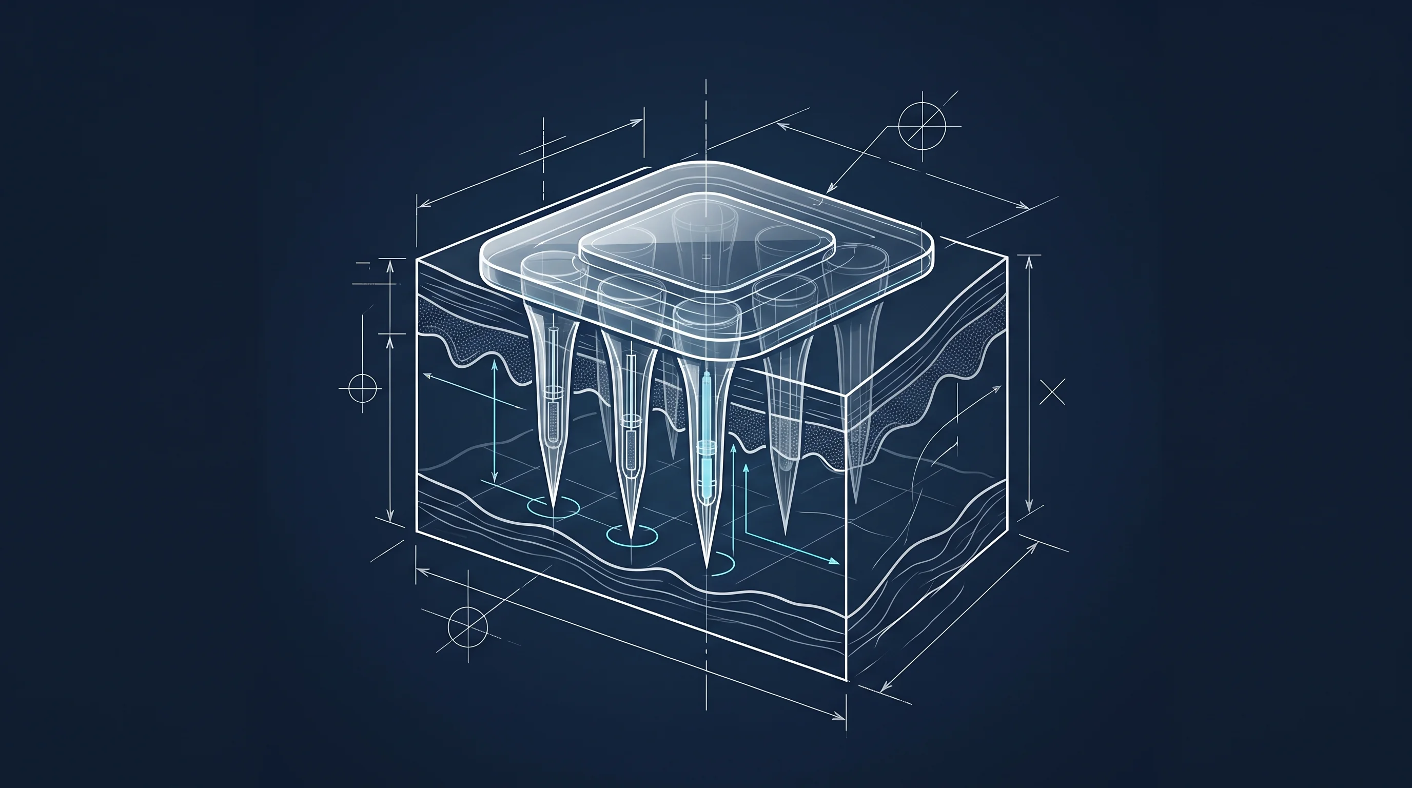 Digital illustration for article section "Platform Play or Novelty Product?" in "UK Biotech Launches World's First Painless Microdot Tattoo System" - A clean, minimalist conceptual illustration of a modern microneedle patch interfacing with an abstra...