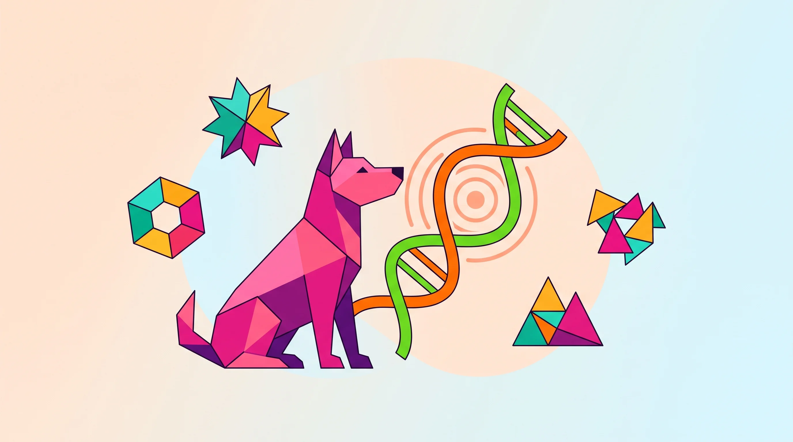 Digital illustration for article section "A Crowded Field, Different Bets" in "YC-Backed Gamgee Launches AI-Powered Cancer Vaccines for Dogs" - A conceptual and minimalist illustration representing veterinary precision oncology and targeted the...