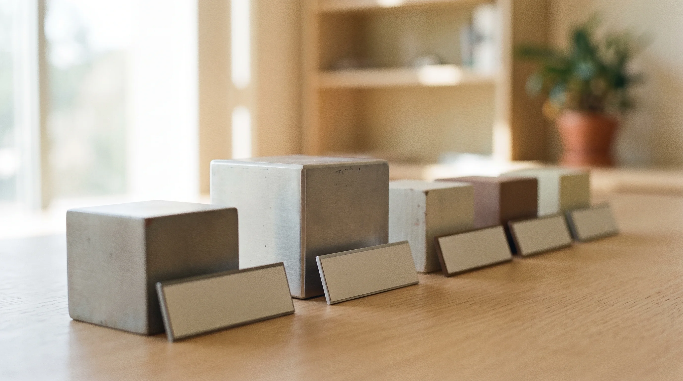 Digital illustration for article section "Early traction, familiar names" in "Smallest.ai Raises $13M Series A for Enterprise Voice AI Platform" - A clean, minimalist conceptual composition featuring a neatly arranged row of sleek, smooth geometri...