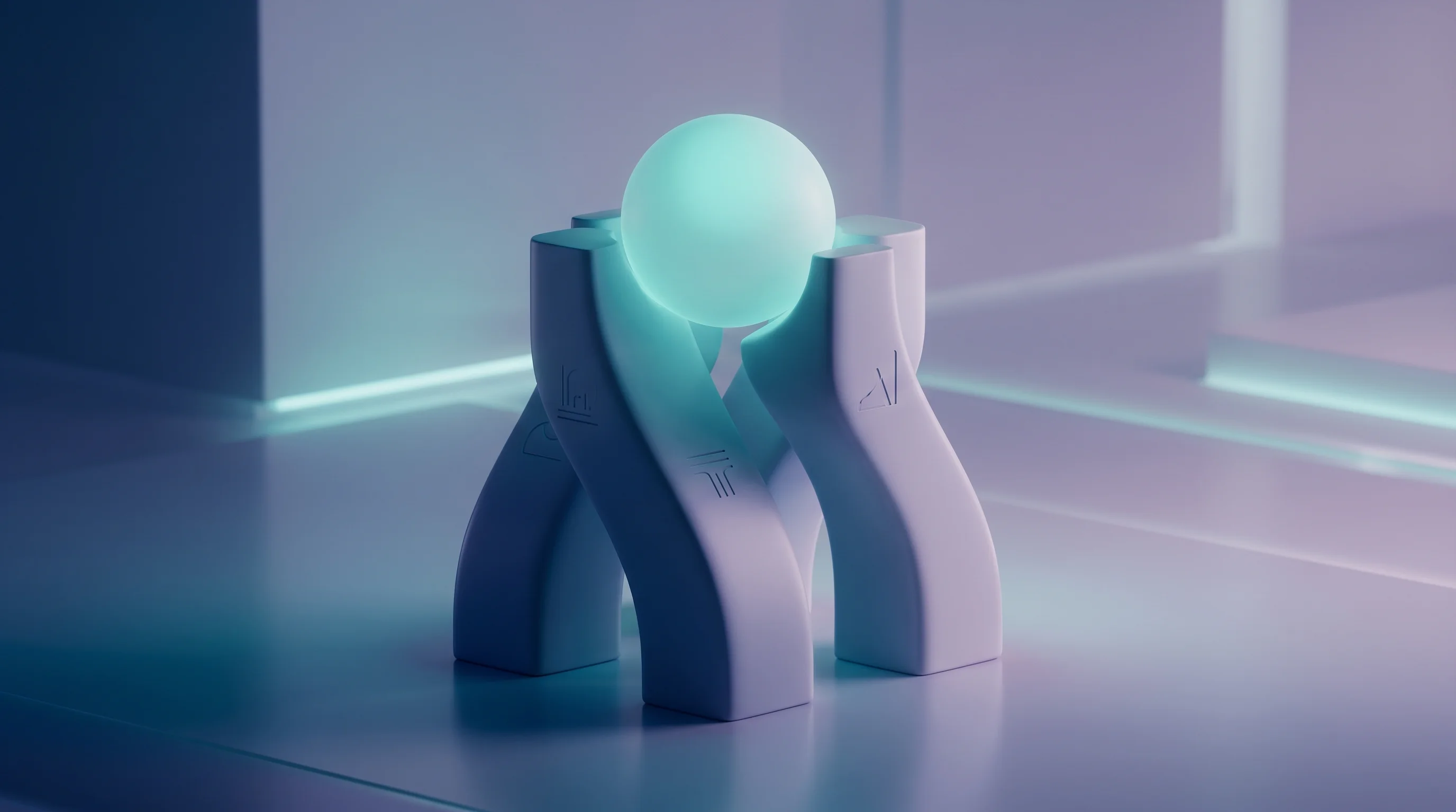 Digital illustration for article section "What Onyx Is Actually Selling" in "Onyx Security's Rumored $113M Round Signals AI Security Surge" - A minimalist, futuristic 3D conceptual rendering illustrating a unified software platform composed o...