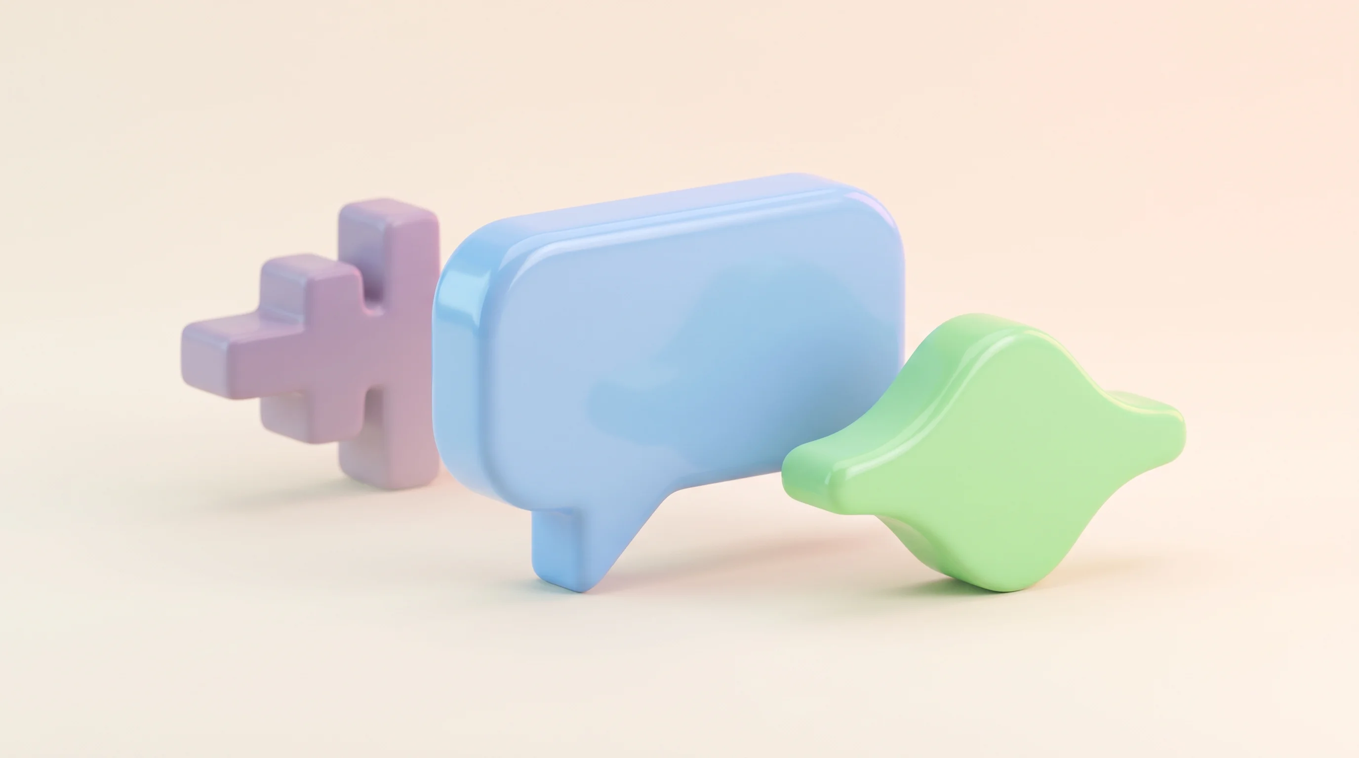 Digital illustration for article section "Beyond the Cascade" in "Rime Raises $24M Series A to Build Enterprise Voice AI on Custom Data" - A clean, minimalist 3D miniature model scene conceptually representing an evolution of three distinc...