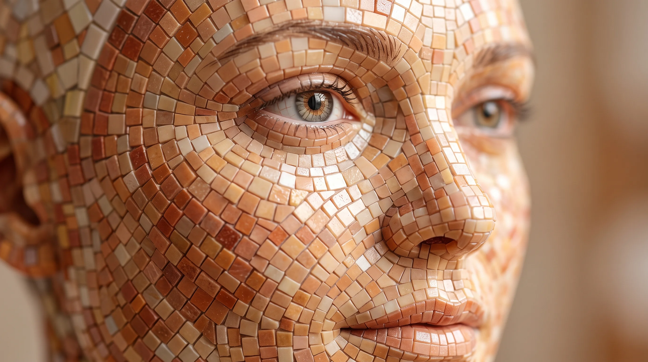 Digital illustration for article section "What 92% Actually Means (If Anything)" in "MOYA Robot and China's Emotional AI Push Face Verification Hurdles" - A minimalist, hyper-realistic conceptual close-up of a modern humanoid robot's face, capturing a sub...