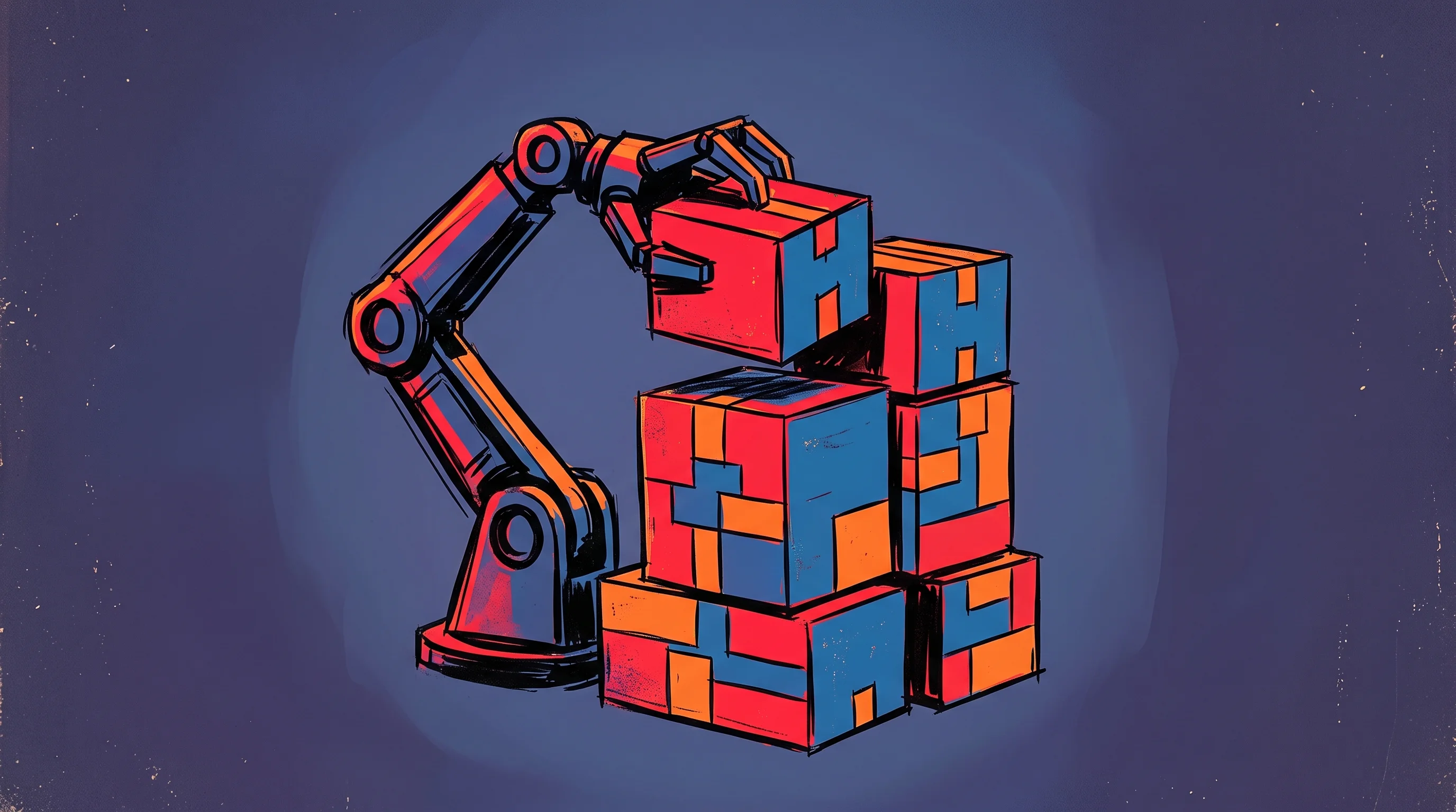 Digital illustration for article section "The Capital Deployment Question" in "Axis Robotics Raises $12M to Build Crypto-Powered Robotics Data Engine" - A conceptual and minimal composition featuring a sleek, abstract robotic arm carefully organizing a ...