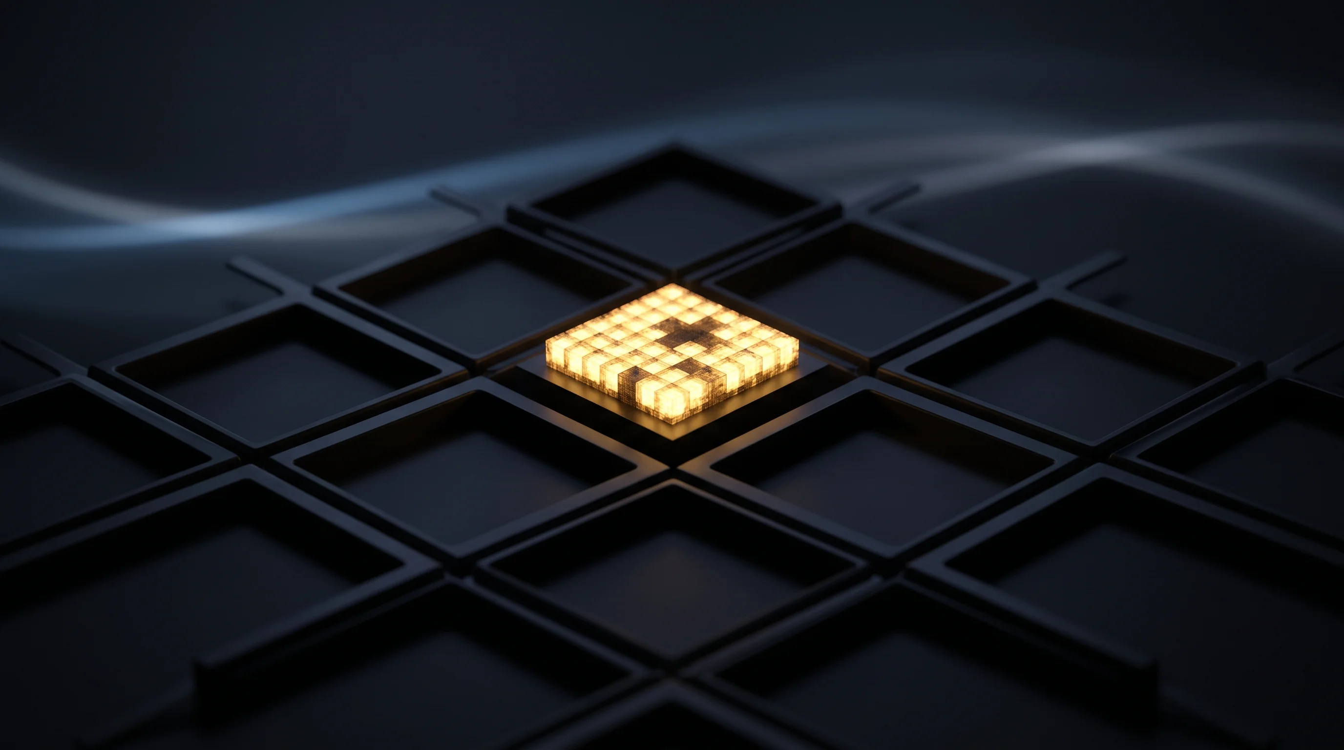 Digital illustration for article section "The Verification Problem Isn't Going Away" in "ChipAgents Raises $60M Series A2, Hitting $134M in Six Months" - A conceptual, minimalist representation of chip verification complexity featuring a perfectly ordere...