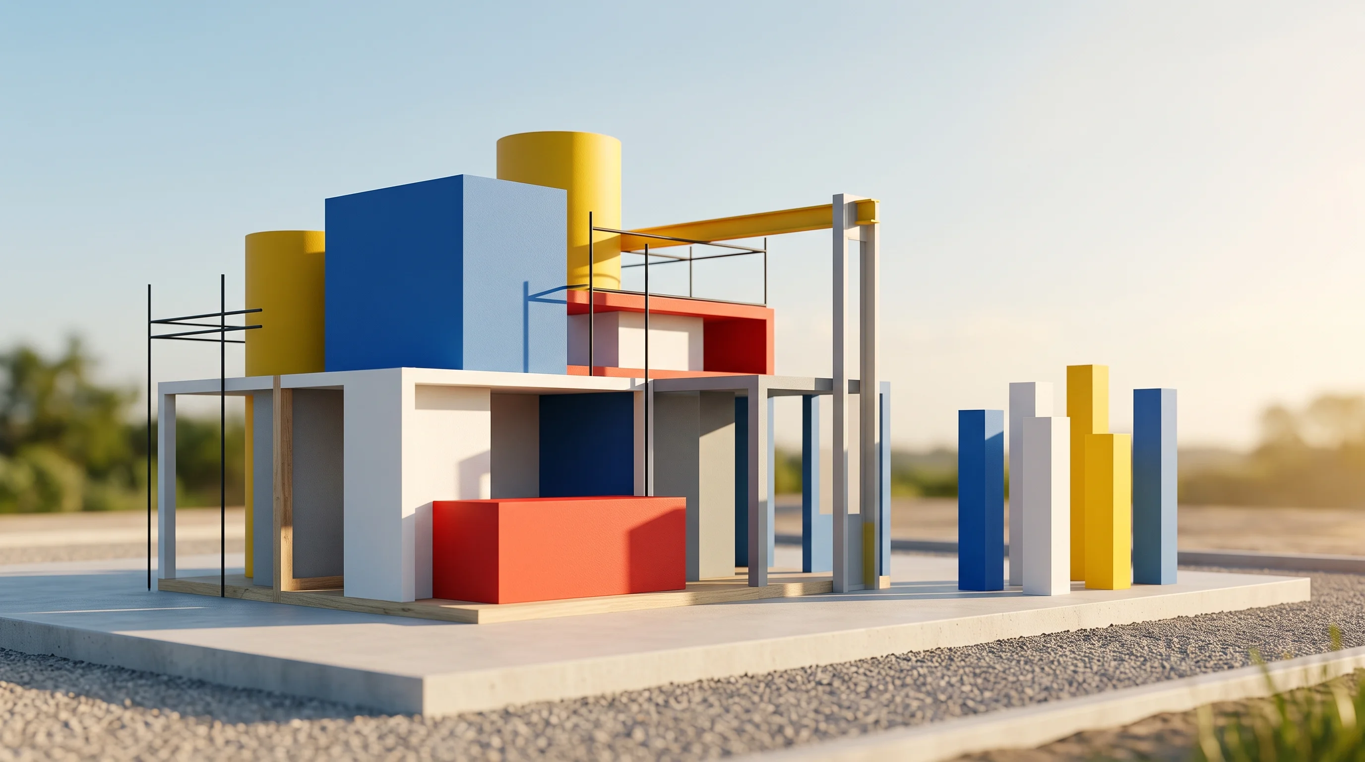 Digital illustration for article section "Early Proof Points, Quiet Partners" in "FAST Metals Raises Pre-Seed to Extract Defense Minerals from Waste" - A conceptual, minimalist image of a small, modern laboratory facility under construction, representi...
