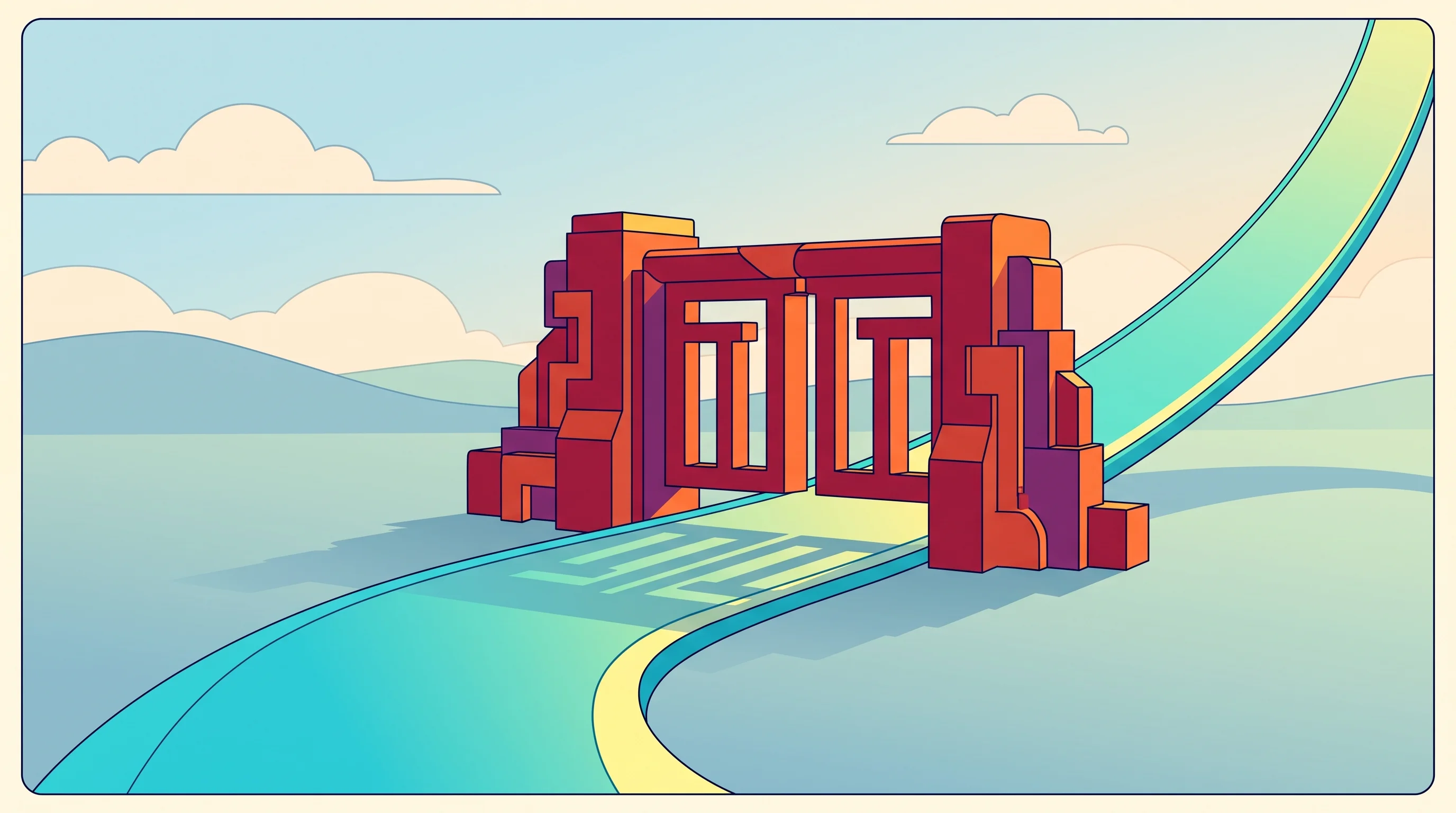 Digital illustration for article section "Regulatory Headwinds and Compliance Friction" in "DeepSeek's AI Models Run 100x Cheaper, Sparking Industry Price War" - A conceptual, retro-futuristic illustration of a massive, imposing abstract barrier standing squarel...