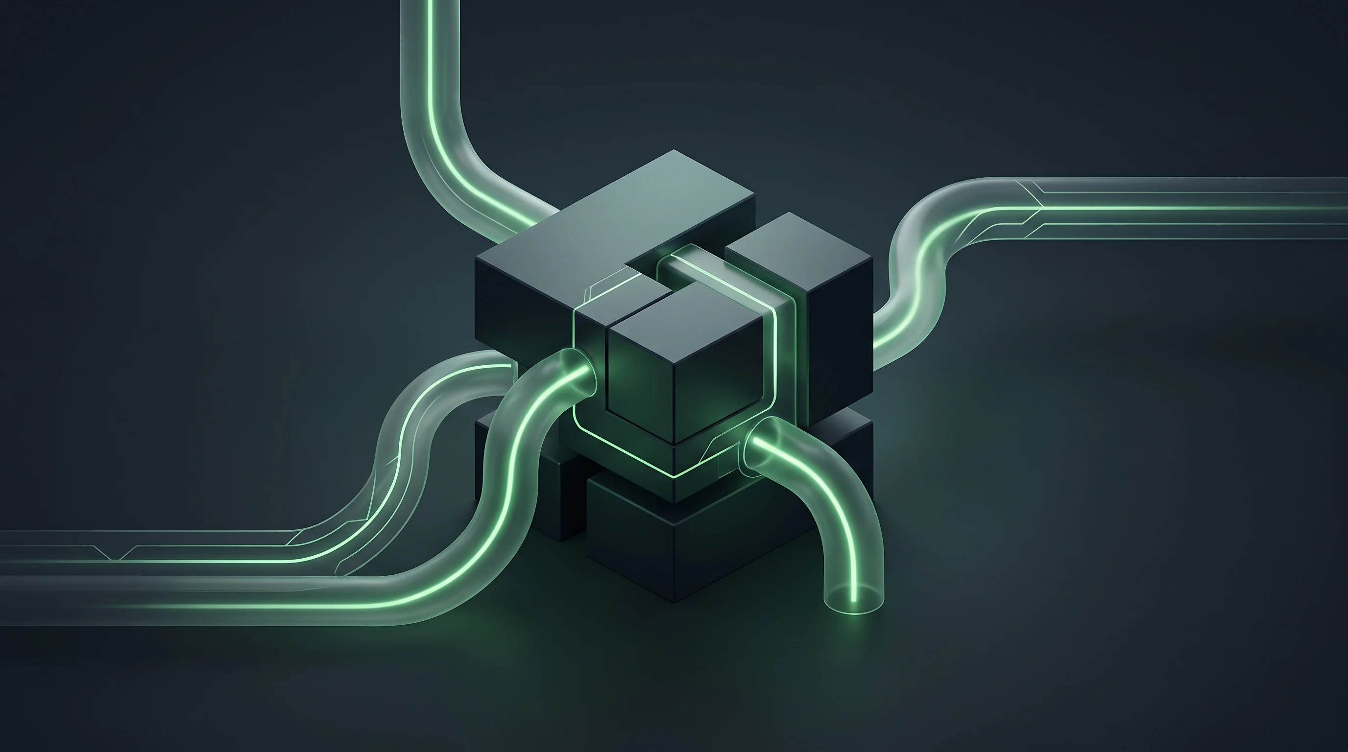 Digital illustration for article section "The Plumbing Problem" in "Inside YC Spring 2026: How AI Agents Took Over Demo Day" - A clean, minimalist, and conceptual visualization of 'The Plumbing Problem' in software architecture...