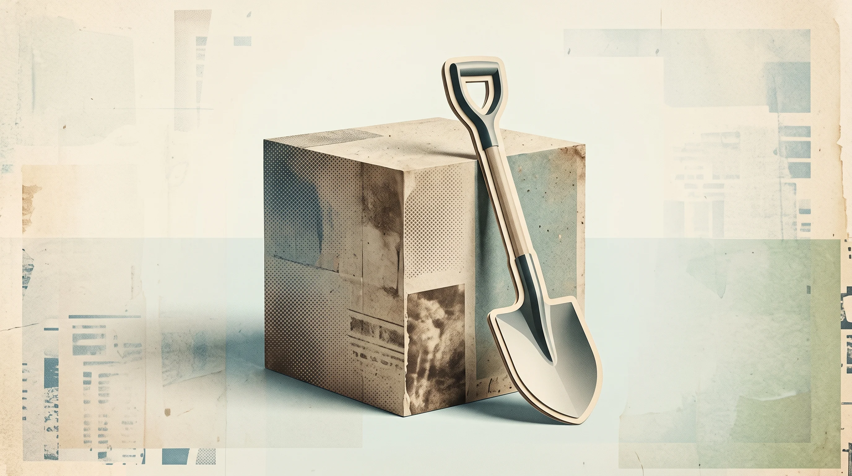 Digital illustration for article section "The Picks-and-Shovels Crowd Arrives" in "The Data Gold Rush: How Companies Are Becoming AI Training Vendors" - A minimalist and conceptual visual representation of foundational infrastructure for the physical AI...
