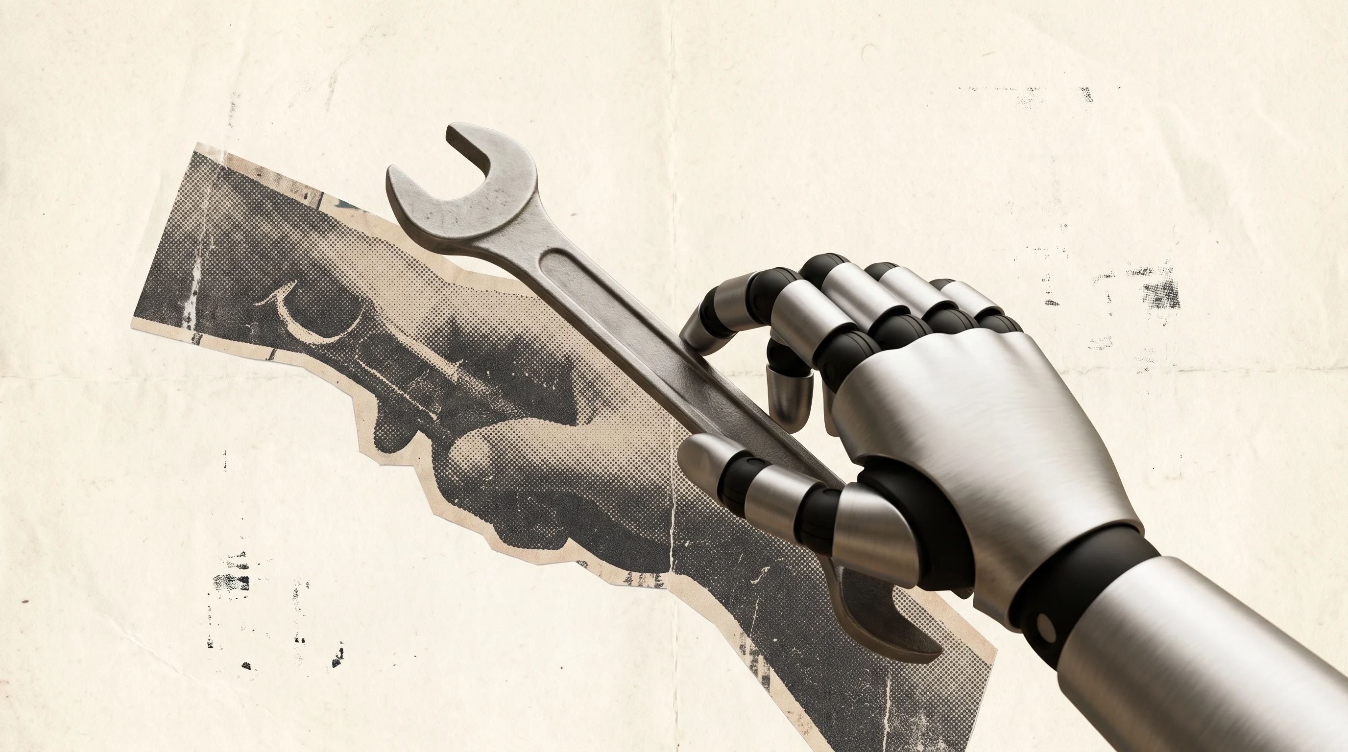 Digital illustration for article section "Training Robots by Watching Humans" in "YC-Backed OS3 Deploys Semi-Humanoid Robots in Hotel Operations" - A clean, minimal, and conceptual composition illustrating a robot learning from human physical work,...