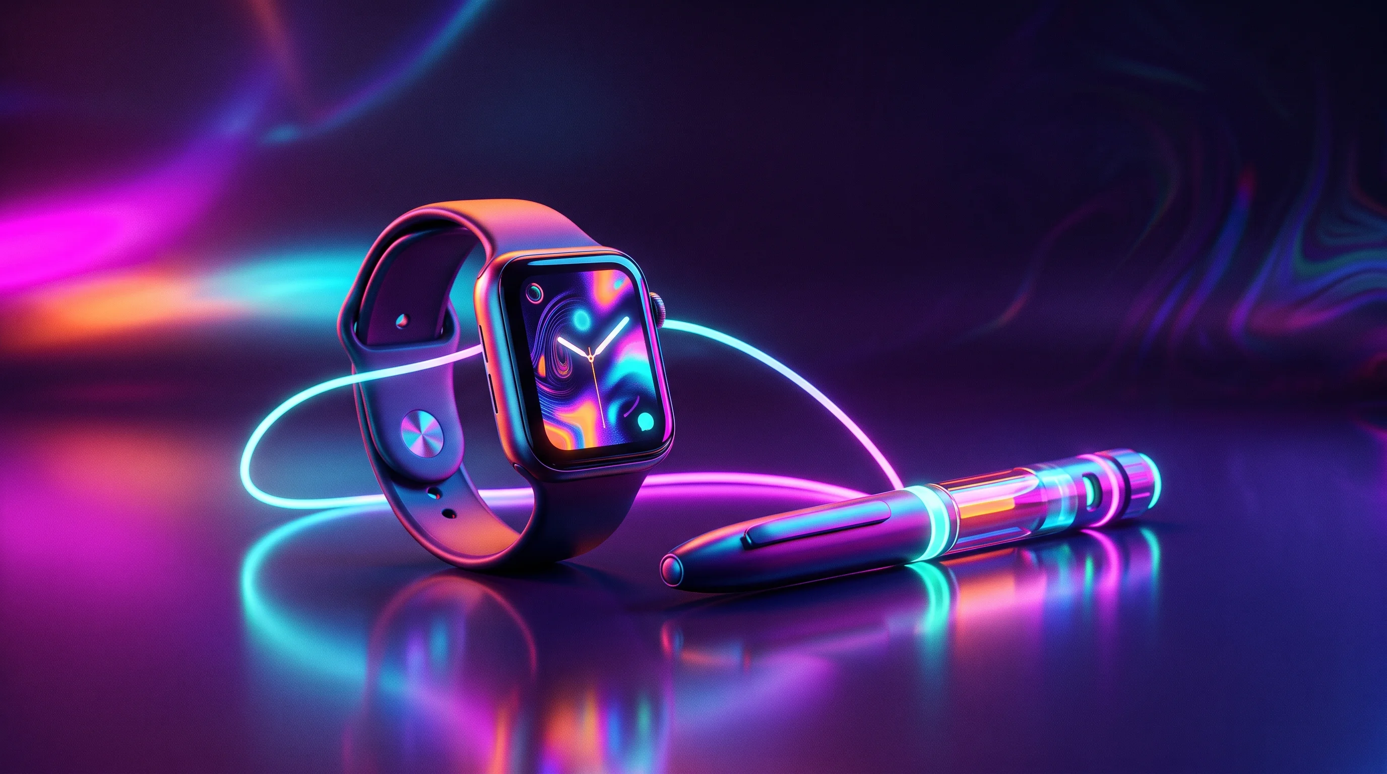 Digital illustration for article section "The YC Wildcard" in "YC-Backed Prescience Launches AI Health Platform Promising 50% Savings" - A sleek, minimalist smartwatch and a modern, stylized medical pen representing GLP-1 health coverage...
