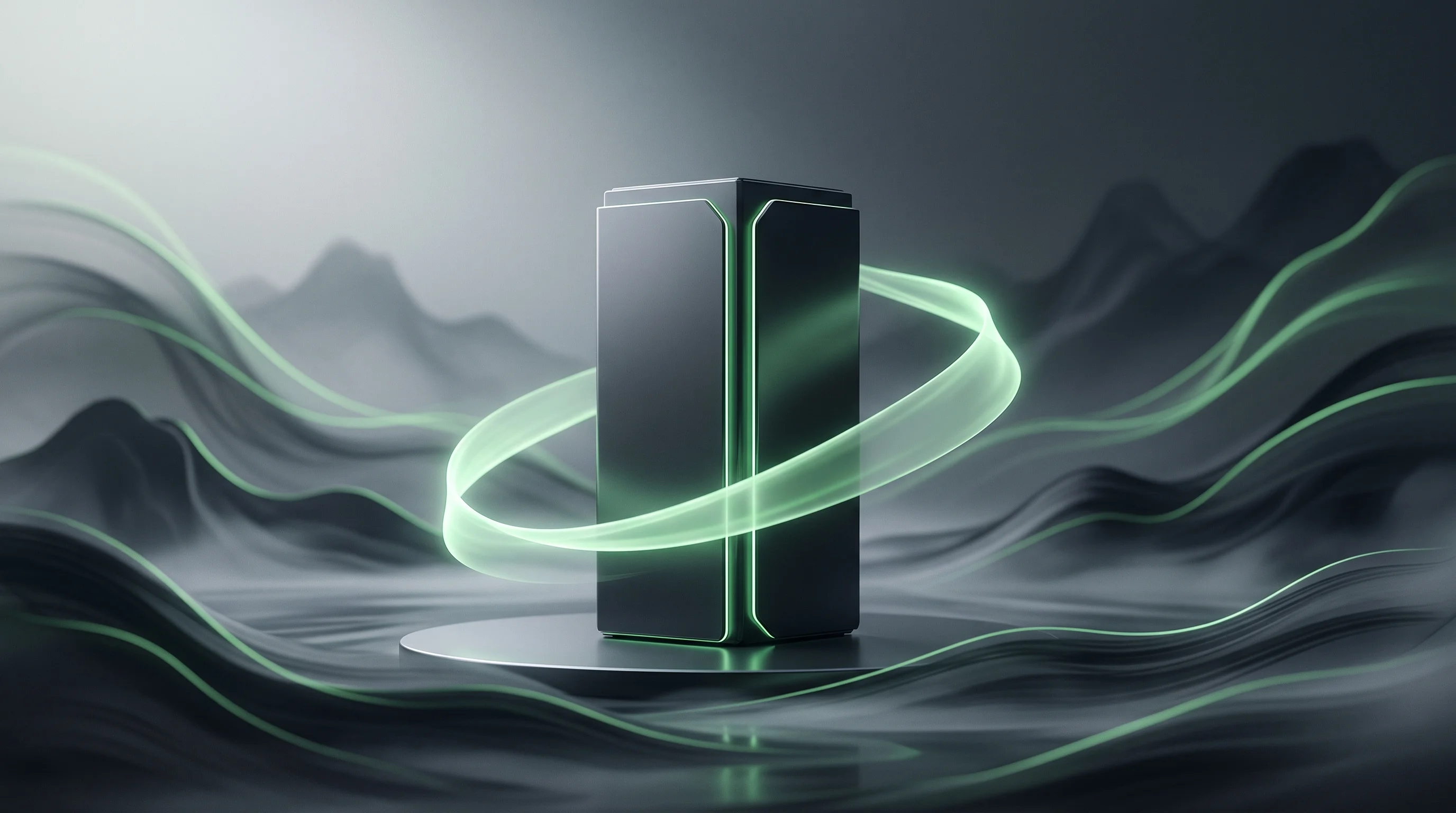 Digital illustration for article section "Capital Needs and Open Questions" in "Bessemer Backs InRisk Labs' AI-Powered Reinsurance Platform" - A sleek, minimalist architectural monolith representing a modern data center stands securely at the ...