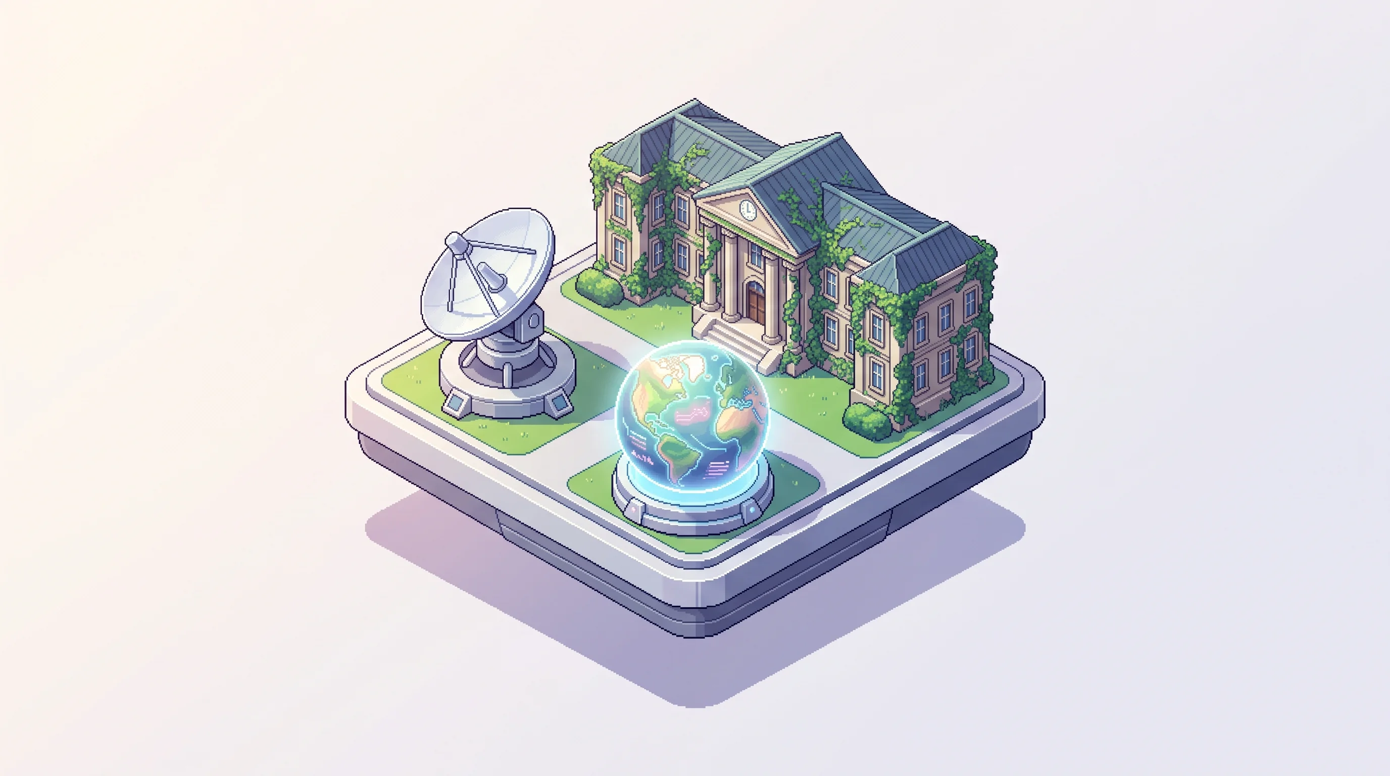 Digital illustration for article section "Harvard MBAs meet NASA funding" in "Mitti Labs Raises $9.5M Series A to Cut Rice Methane Emissions with AI" - A clean, minimalist conceptual scene viewed from a top-down isometric perspective, showcasing the in...