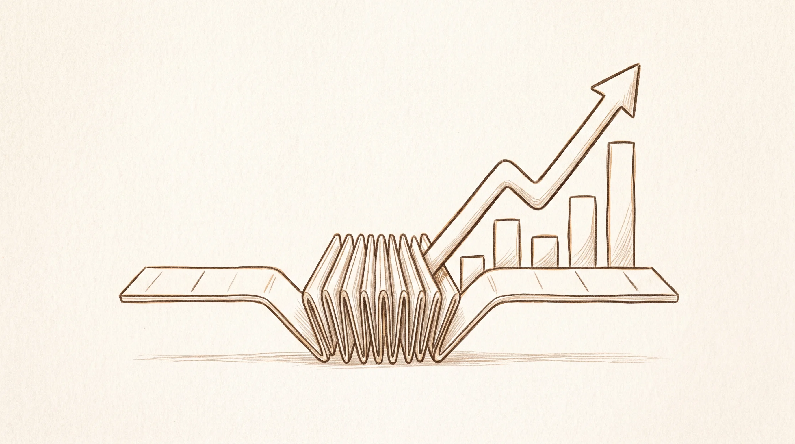 Digital illustration for article section "Does Compression Actually Work?" in "Lightyear's 30-Day Accelerator Challenges YC's 3-Month Model" - A clean, minimalist conceptual illustration showing a physical horizontal timeline being squeezed an...