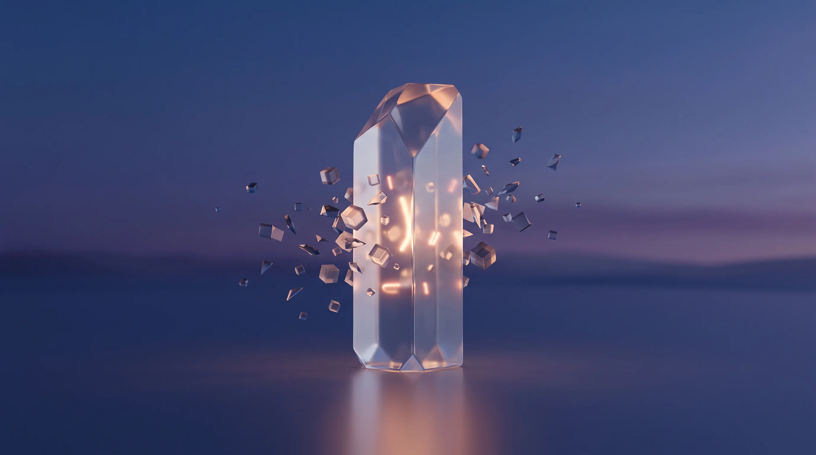 Digital illustration for article section "The Bloomberg Comparison, Premature but Telling" in "Cambrian Launches Financial AI Agent API with 80+ Data Endpoints" - A sleek, minimalist crystal monolith representing a unified data terminal stands alone in a calm, un...