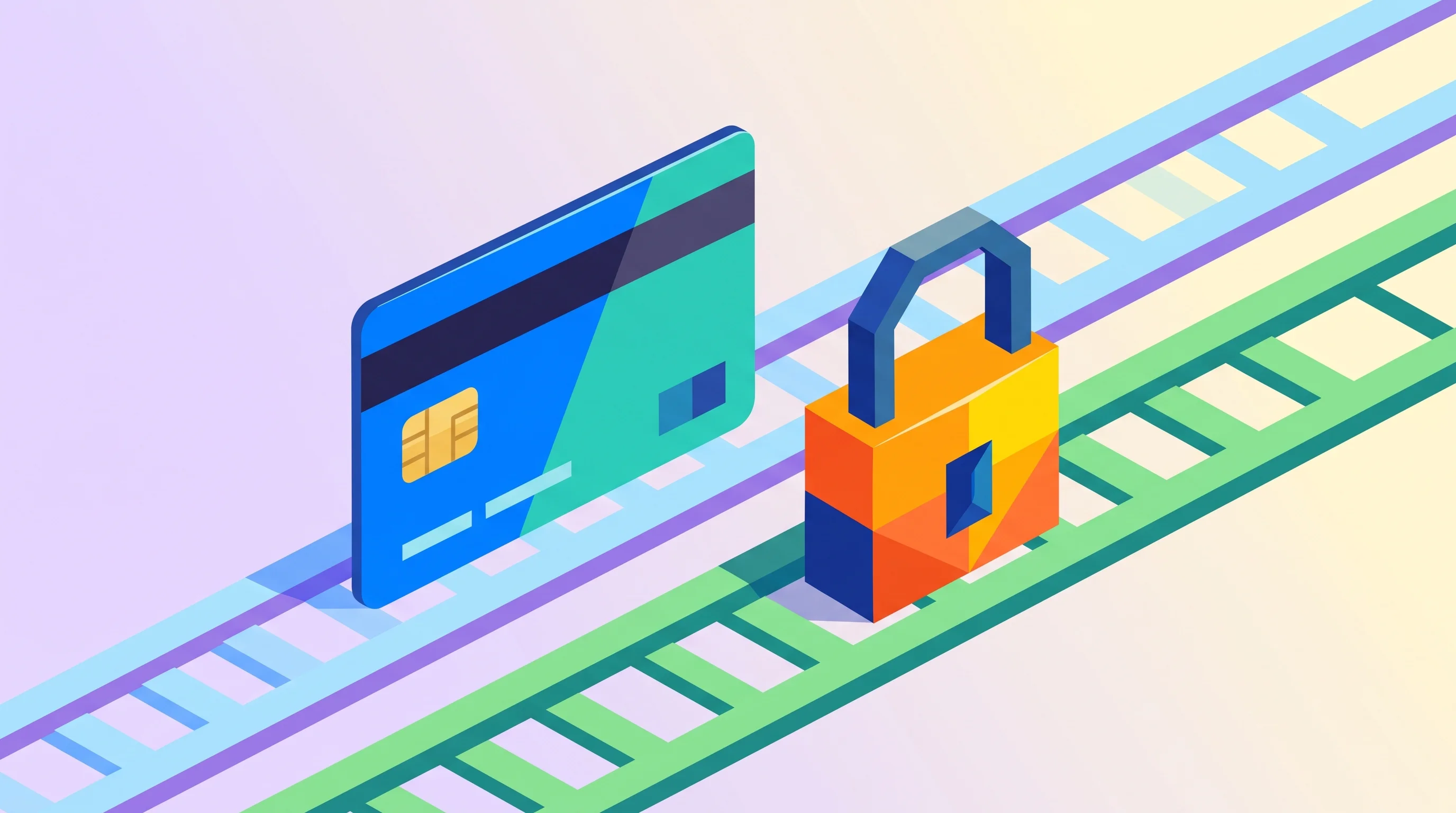 Digital illustration for article section "Who's Actually Using This?" in "Reflect's Yield Stablecoin API Gains Traction After $3.75M Seed" - A sleek, modern credit card alongside a stylized, secure geometric lock symbol, representing stablec...