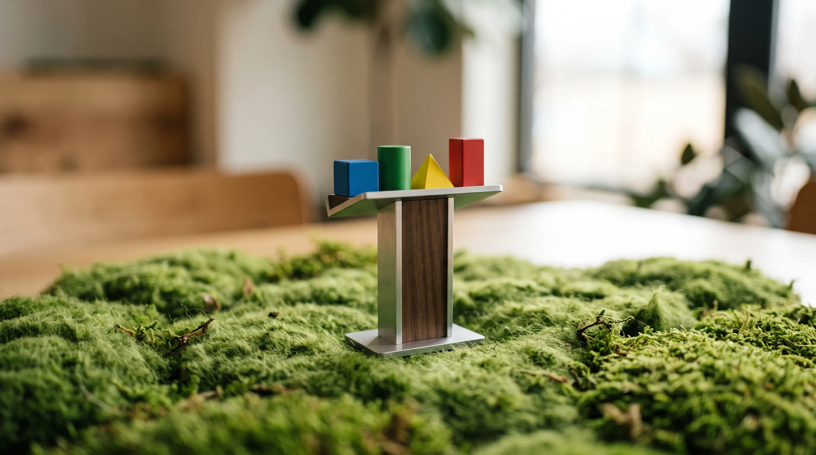 Digital illustration for article section "What's Actually Built" in "YC-Backed ProvenMetal Cuts Circuit Board Turnaround to 5 Days" - A minimal and modern conceptual image featuring a miniature, surreal presentation podium resting on ...
