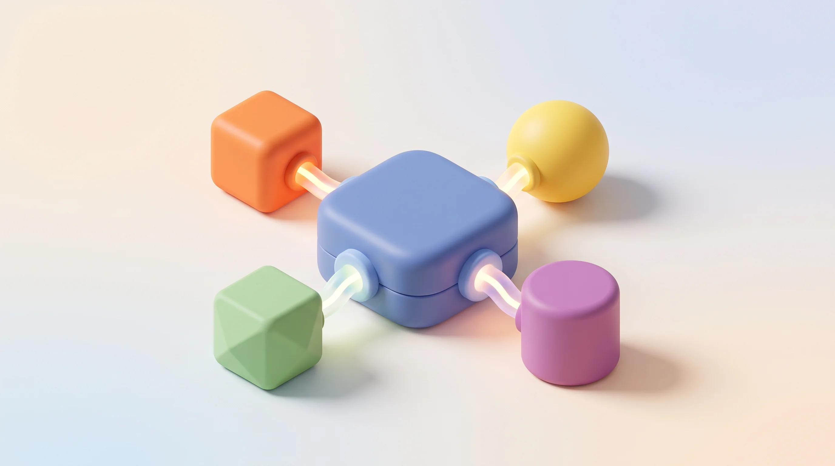 Digital illustration for article section "The ERP Gambit" in "YC's TrustAI Launches Compliance Platform for Enterprise AI Agents" - A clean and minimal 3D conceptual illustration representing enterprise software integration, featuri...
