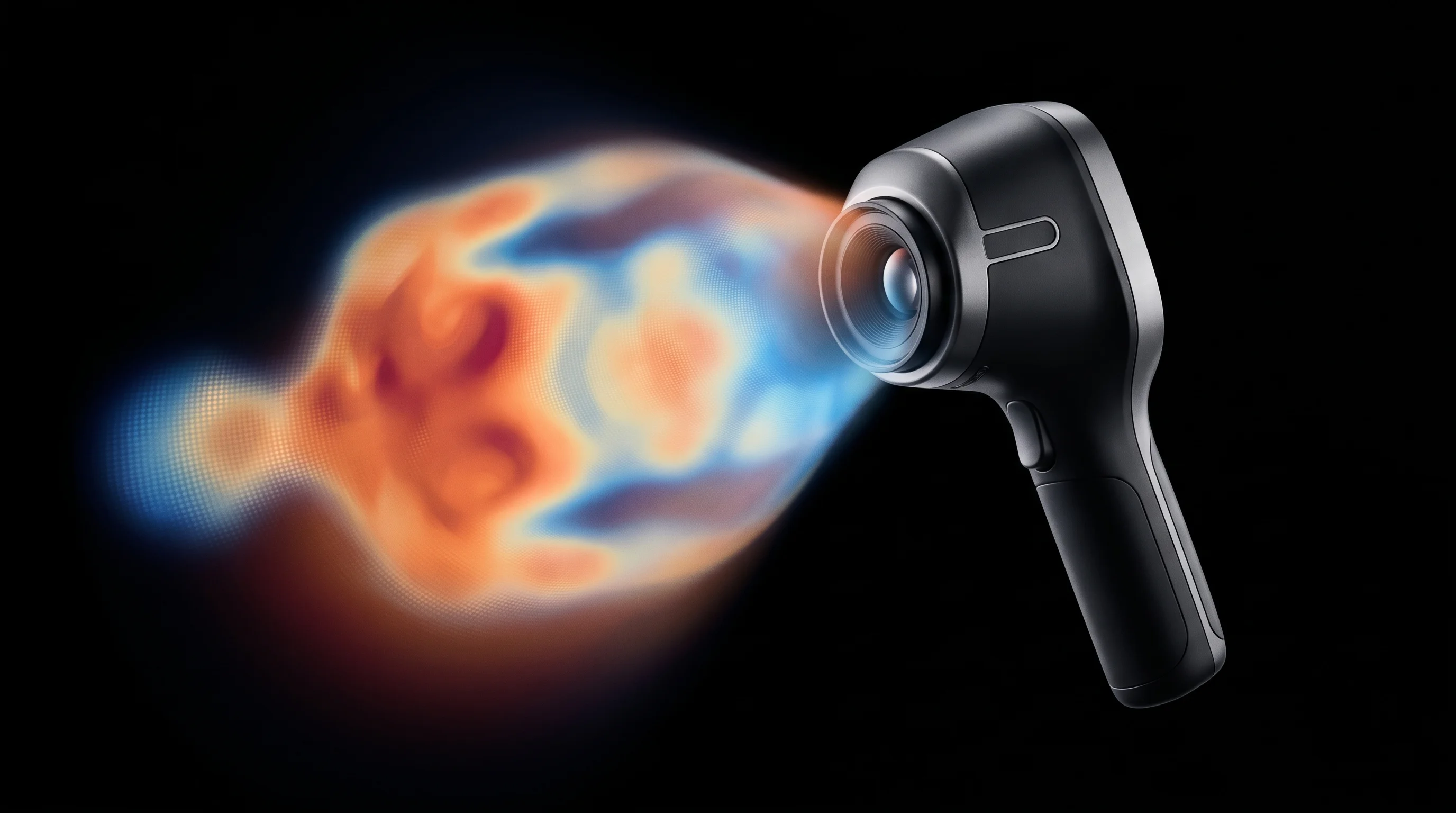 Digital illustration for article section "The FDA and the U.S. Gambit" in "Neko Health Raises $700M to Bring Preventative Scans to U.S." - A sleek, minimalist medical imaging device representing a modern telethermographic scanner, position...