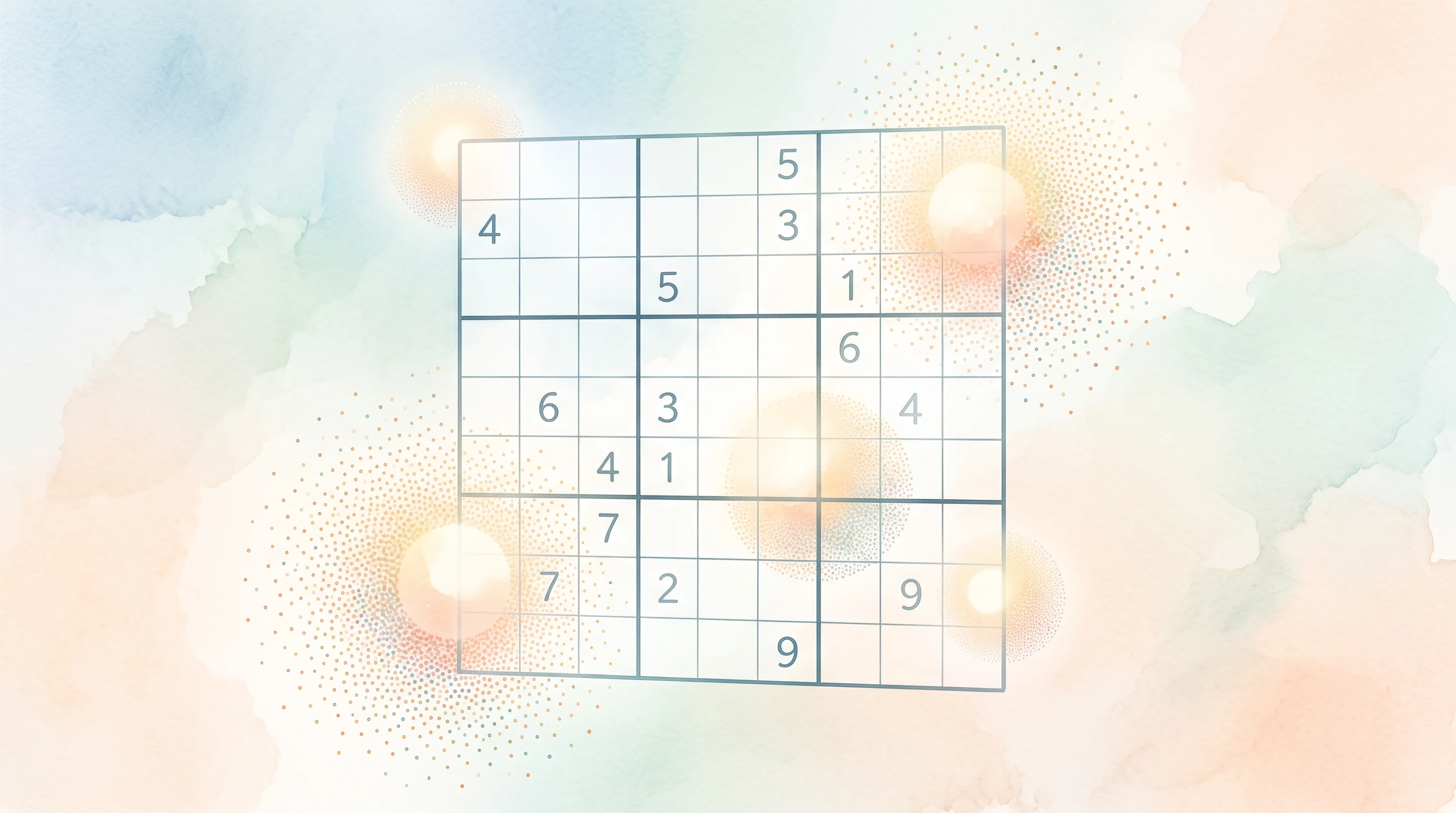 Digital illustration for article section "The Sudoku Reveal" in "rekursiv.ai Slashes AI Research Costs 10,000x With Self-Improving Agents" - A conceptual, minimalist illustration of a delicate, partially completed Sudoku grid floating in a s...