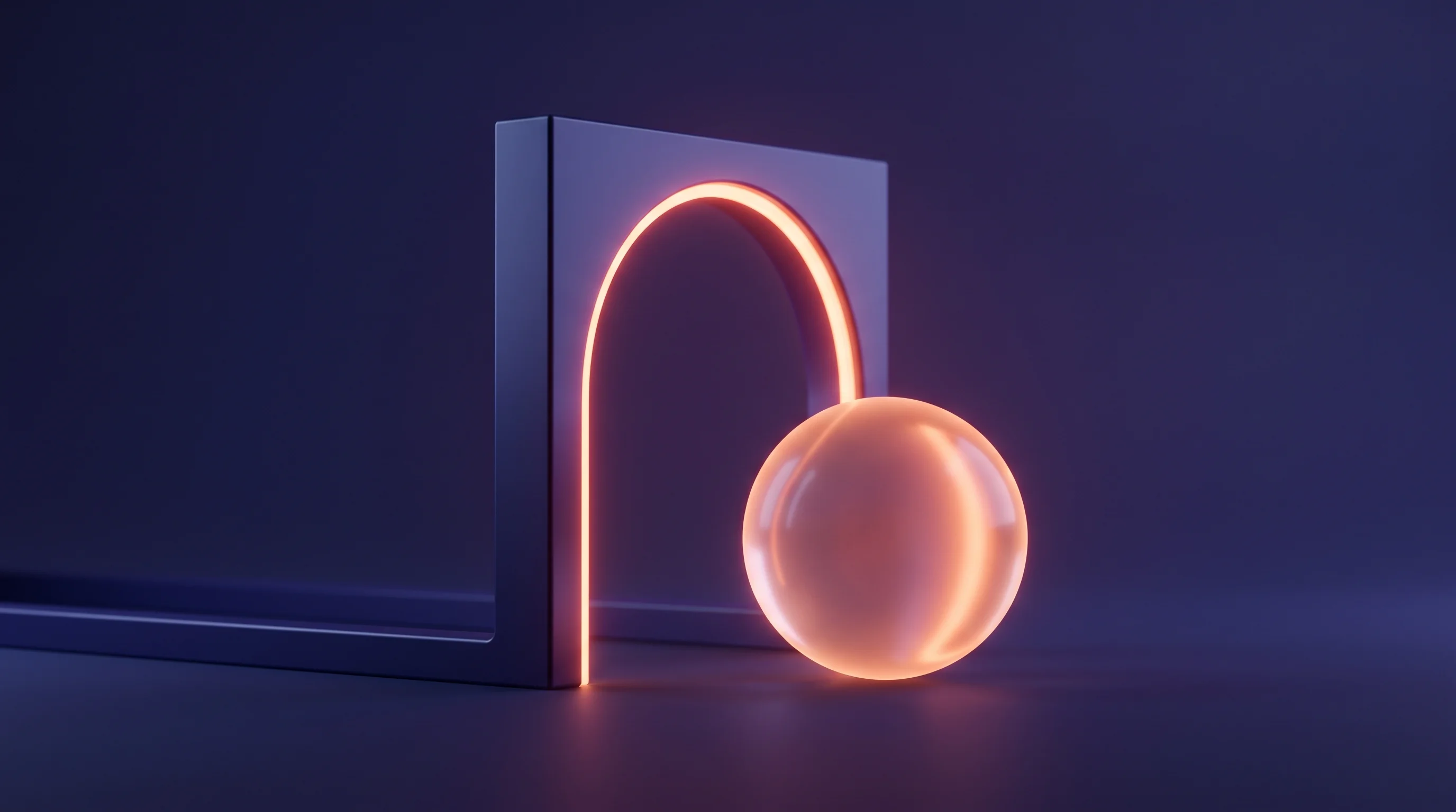 Digital illustration for article section "What Happens Next" in "YC-Backed Rational Launches AI Agents for Accounting Firms" - A minimalist and conceptual 3D motion graphics rendering of a single, smooth crystalline sphere pass...