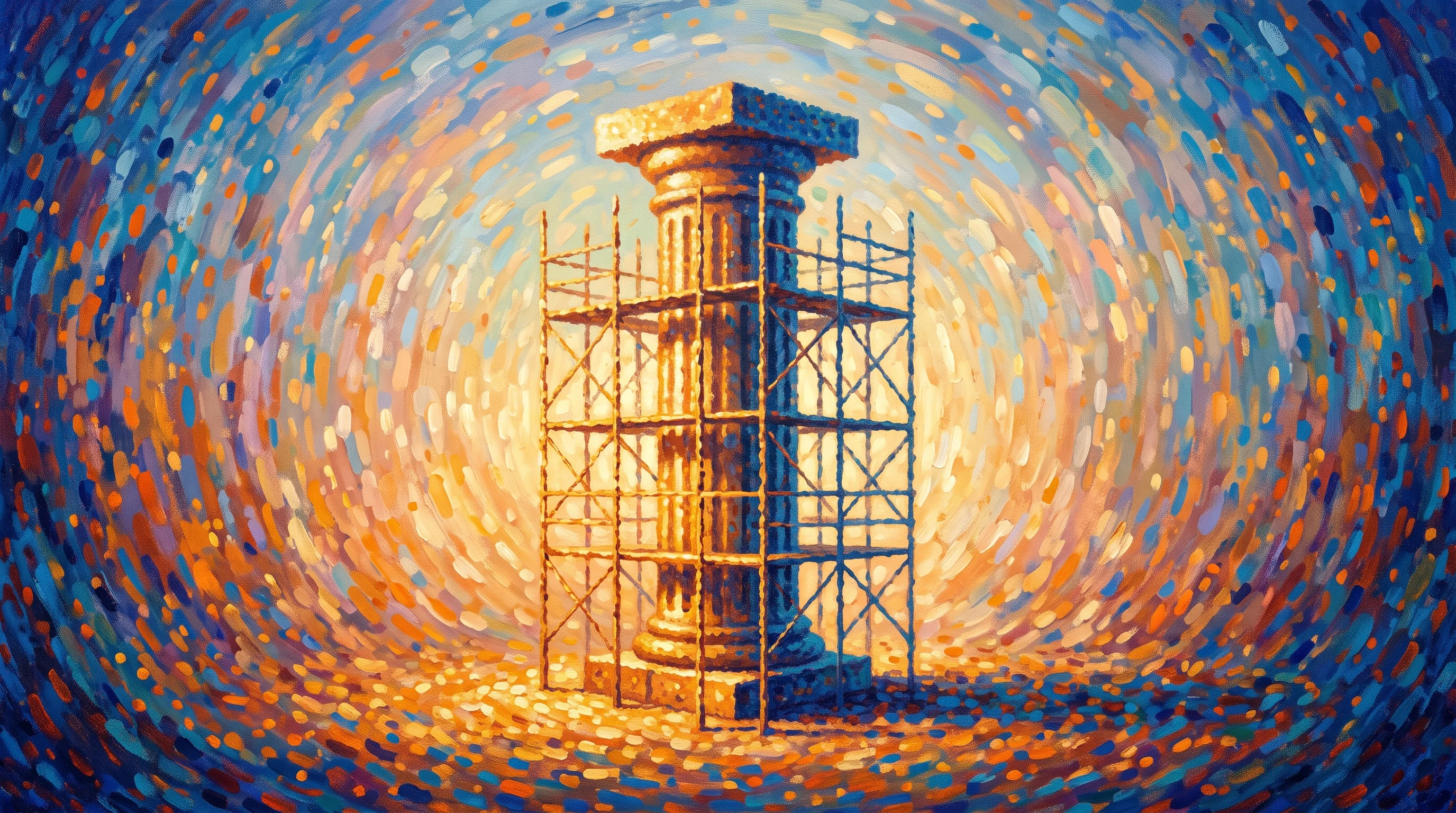 Digital illustration for article section "Legal Scaffolding and Market Timing" in "YC-Backed Hubble Launches Patient Medical Records Access Platform" - A conceptual and minimalist representation of legal scaffolding and evolving frameworks, featuring a...