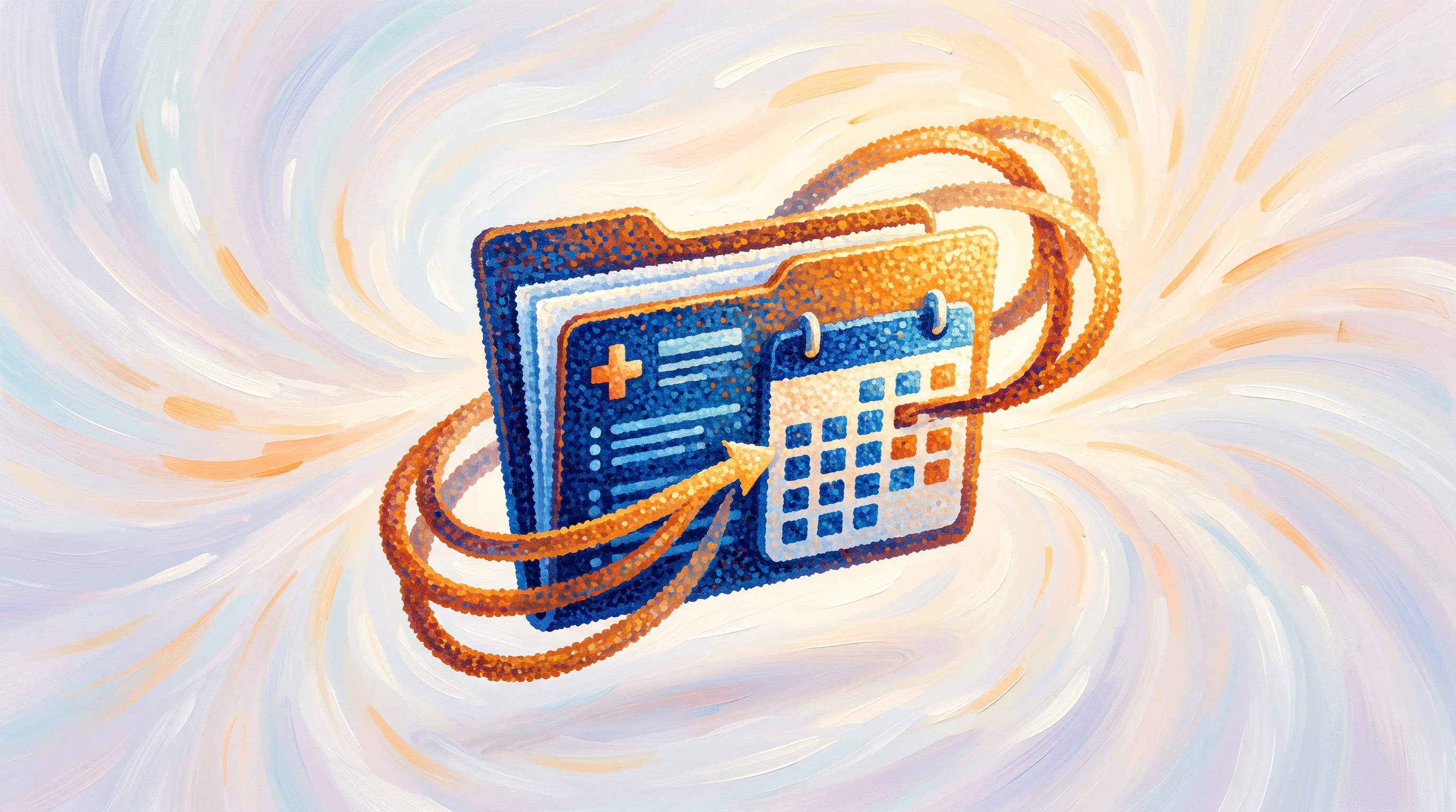 Digital illustration for article section "Beyond Patient Access" in "YC-Backed Hubble Launches Patient Medical Records Access Platform" - A minimal and clean conceptual representation of unified healthcare workflows, featuring a single, e...
