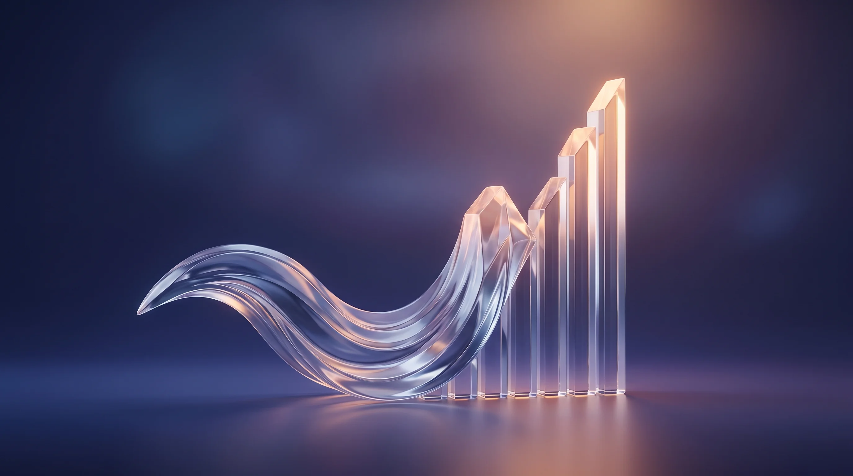 Digital illustration for article section "Where This Fits in the Agentic Finance Wave" in "YC-Backed Ekpa Launches AI Agents for Retail Trading Research" - A minimalist and conceptual 3D rendering of a single, elegant wave smoothly morphing into a rising f...