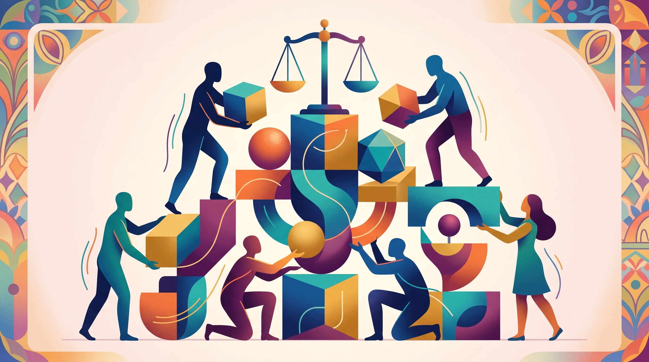 Digital illustration for article section "The Team Behind It" in "YC-Backed Perceptron ML Launches Private AI Systems for Law Firms" - A conceptual, modern illustration representing a highly rigorous team background in advanced mathema...