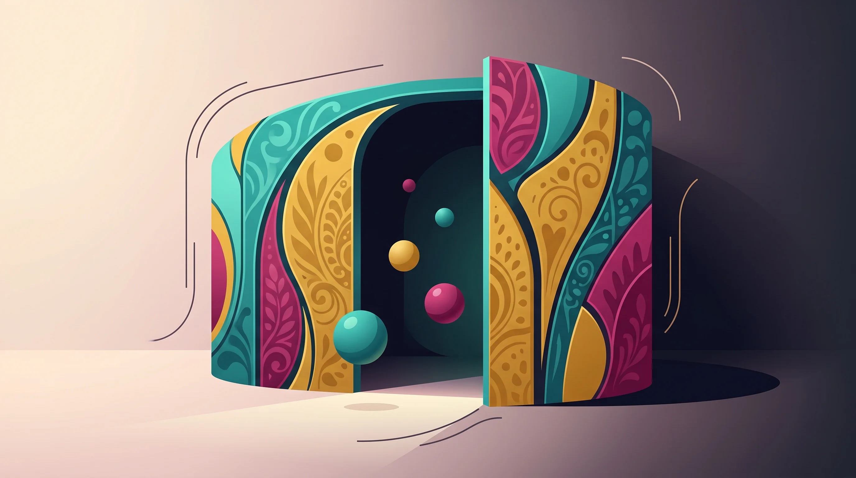 Digital illustration for article section "Early Traction, Few Details" in "YC-Backed Perceptron ML Launches Private AI Systems for Law Firms" - A sleek, partially opened modern architectural gateway leading into a softly shadowed, secure enclos...