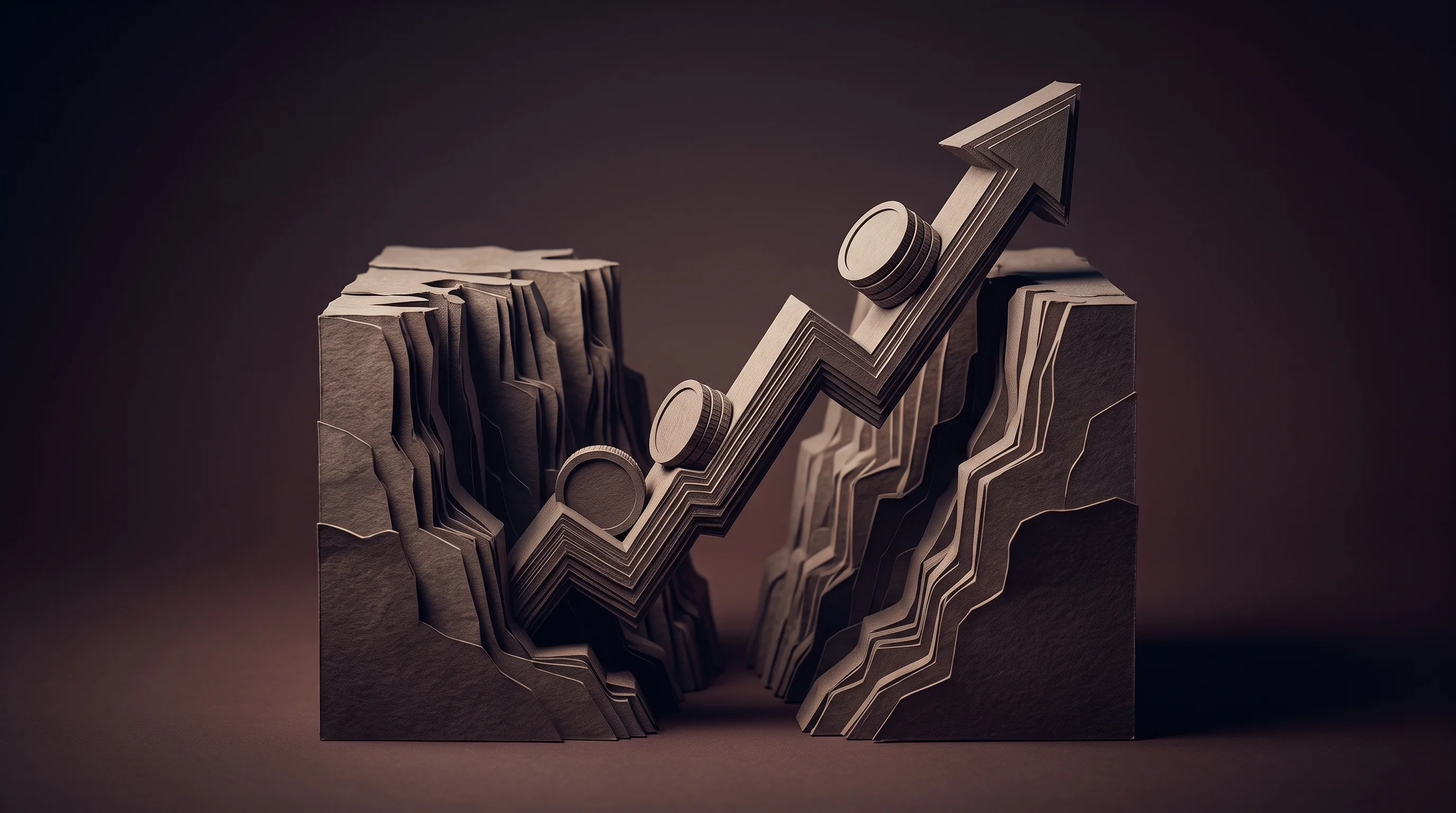 Digital illustration for article section "Market Growth, Model Capability, and the Gap Between Them" in "The AI Trading Mirage: Why 100%+ Return Claims Rarely Hold Up" - A conceptual miniature diorama representing explosive financial market growth and a widening capabil...