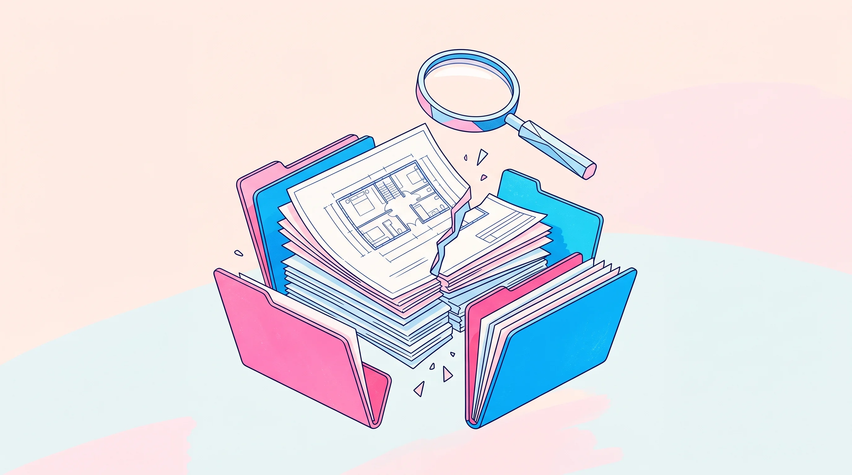 Digital illustration for article section "A category getting crowded" in "YC-Backed FlowManual Launches AI Platform for Construction Bidding" - A clean, minimalistic conceptual illustration representing a crowded and fragmenting construction so...