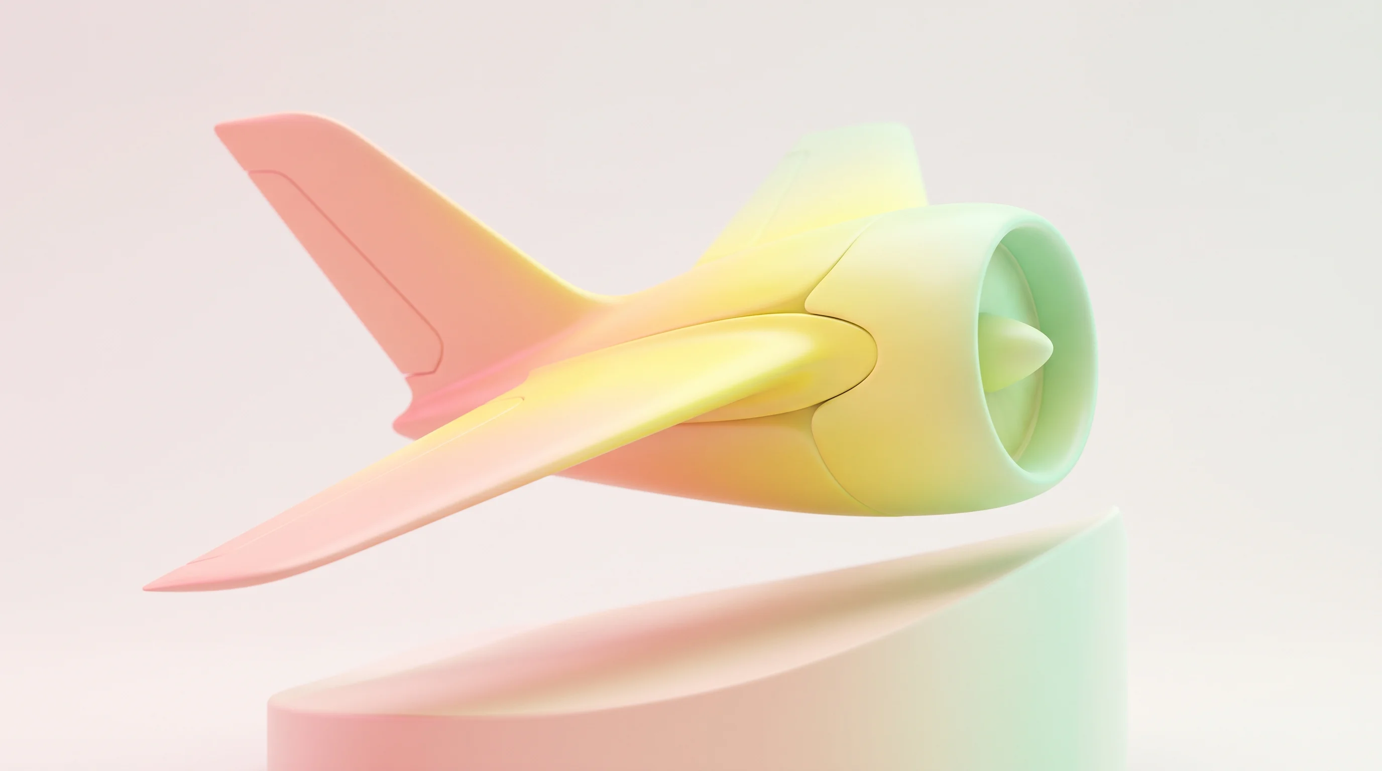 Digital illustration for article section "What Comes Next" in "AI-Native Manufacturing: How GUILD Aims to Fix Defense Supply Chains" - A clean, minimal, and abstract 3D rendering of a sleek, aerodynamic aerospace component, such as a s...