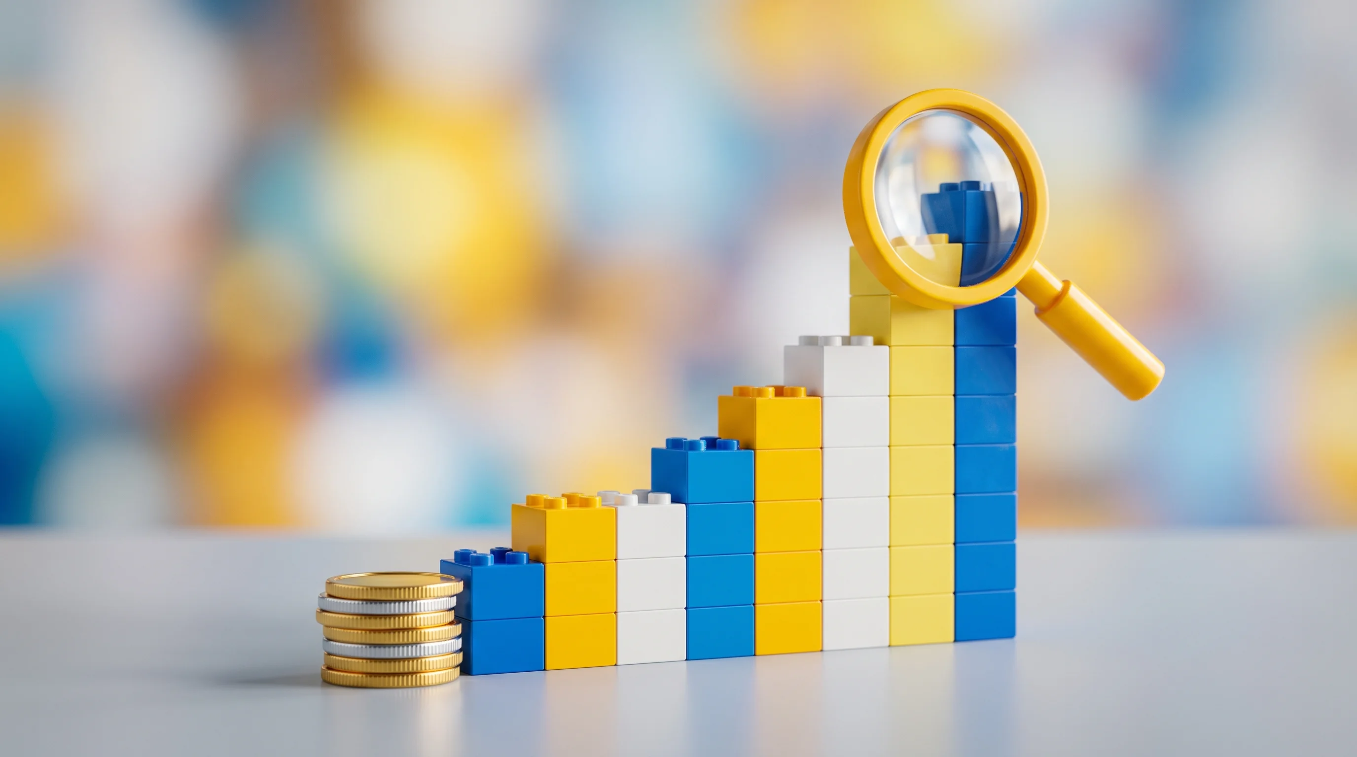 Digital illustration for article section "Market Momentum, or Market Hype?" in "AI Drawing Review Tools Target Manufacturing's Costly Quality Gaps" - A minimalist, conceptual miniature scene representing market momentum and machine vision quality ass...