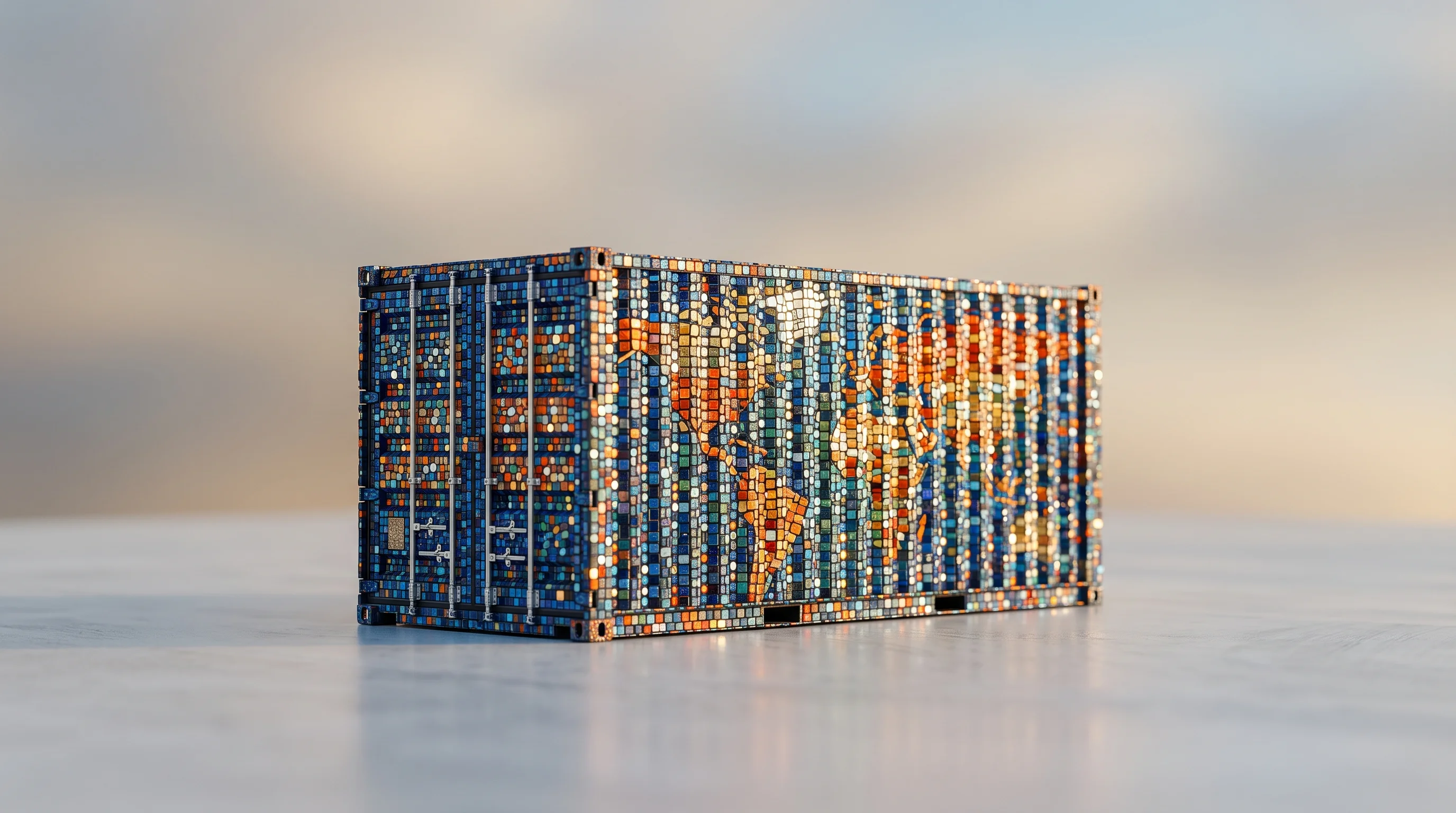 Digital illustration for article section "The Bigger Picture" in "YC's Donkey Launches AI Platform Connecting US Importers to Factories" - A conceptual, minimalist representation of the global logistics and freight forwarding landscape, fe...