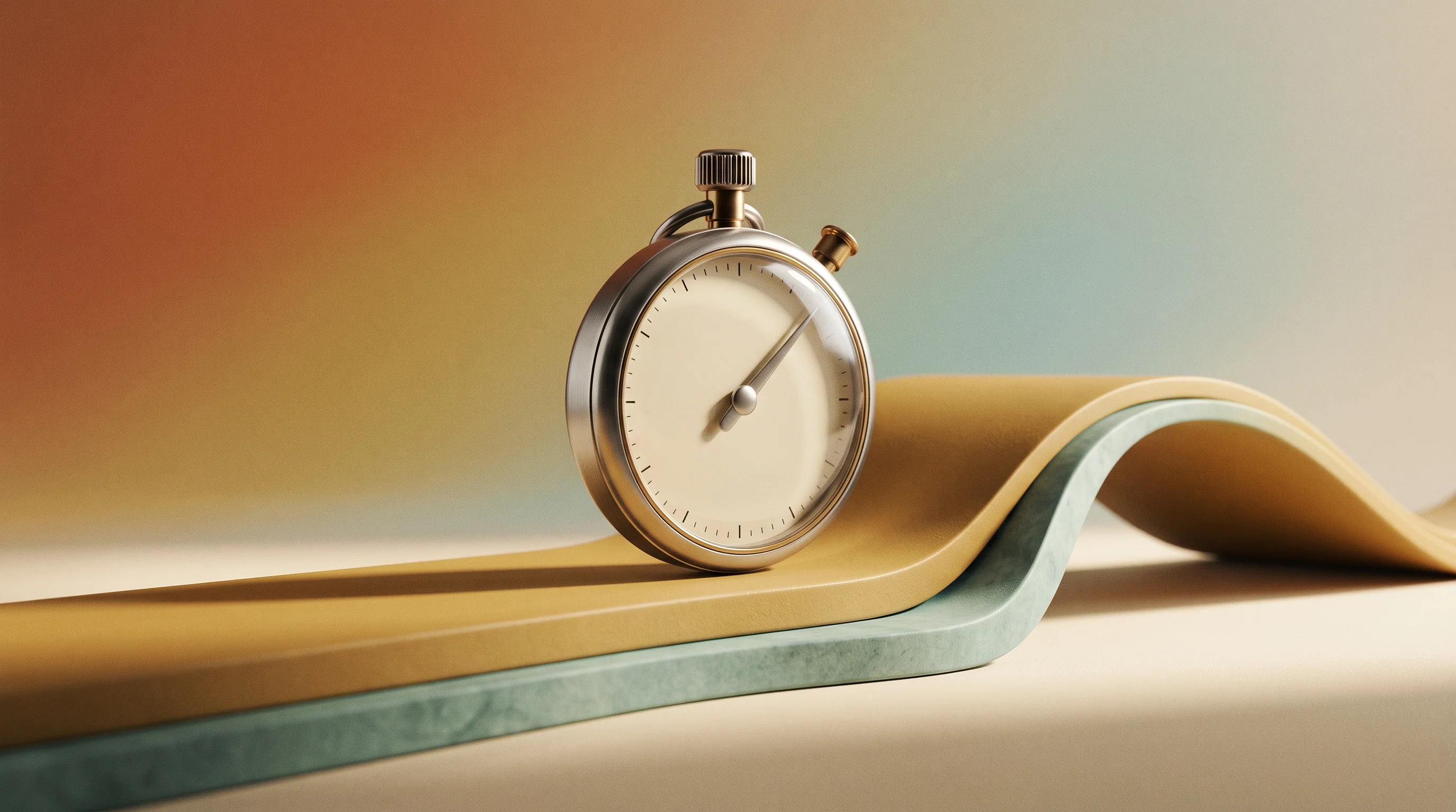 Digital illustration for article section "The Timing Bet" in "YC-Backed Nex Launches AI GTM Agent Built on Claude Cowork" - A conceptual, minimalist composition representing a strategic timing bet and a reshaping ecosystem, ...