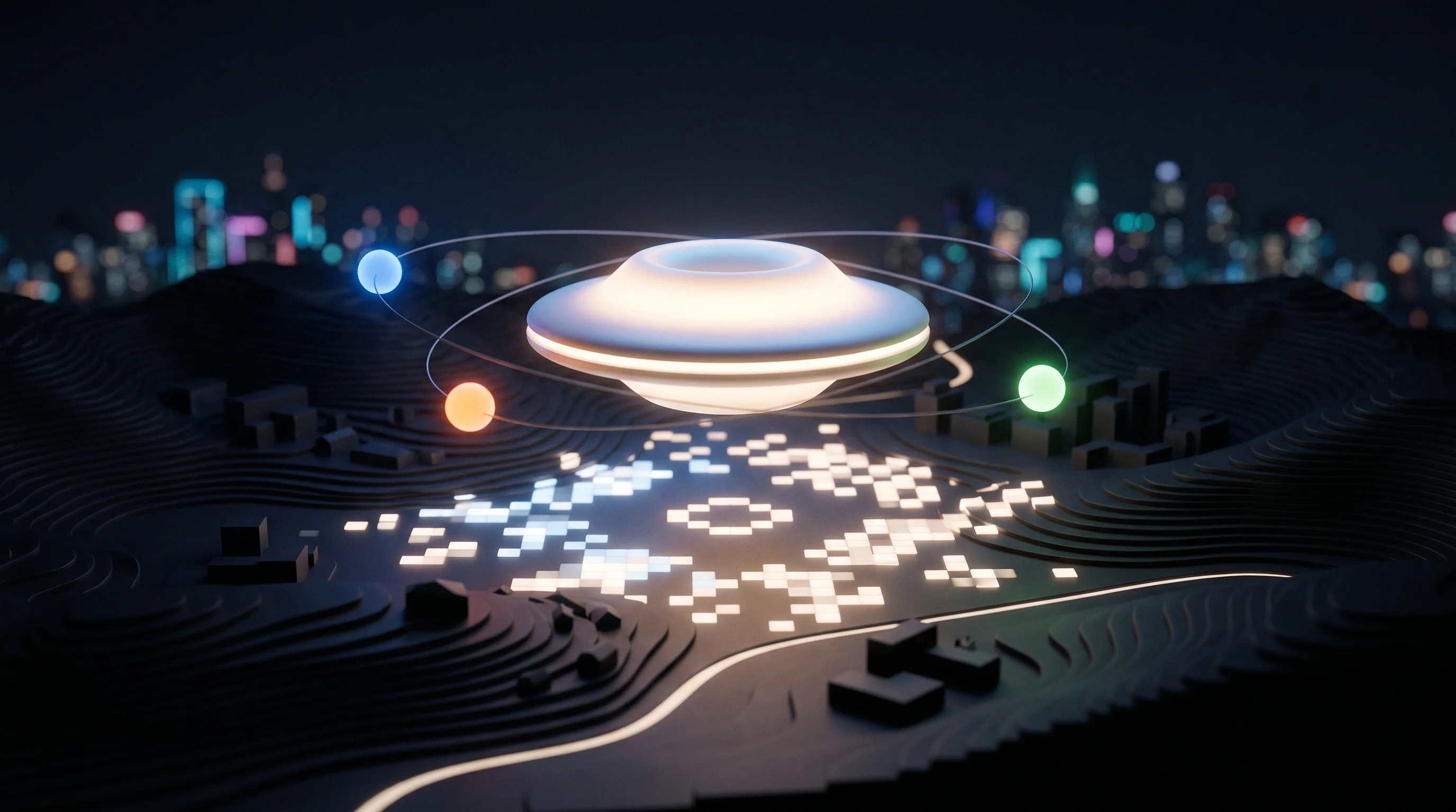 Digital illustration for article section "The Aggregation Layer" in "Mireye Builds Unified Data Layer for Physical-World AI Agents" - A sleek, minimalist conceptual representation of an "Aggregation Layer" bridging artificial intellig...