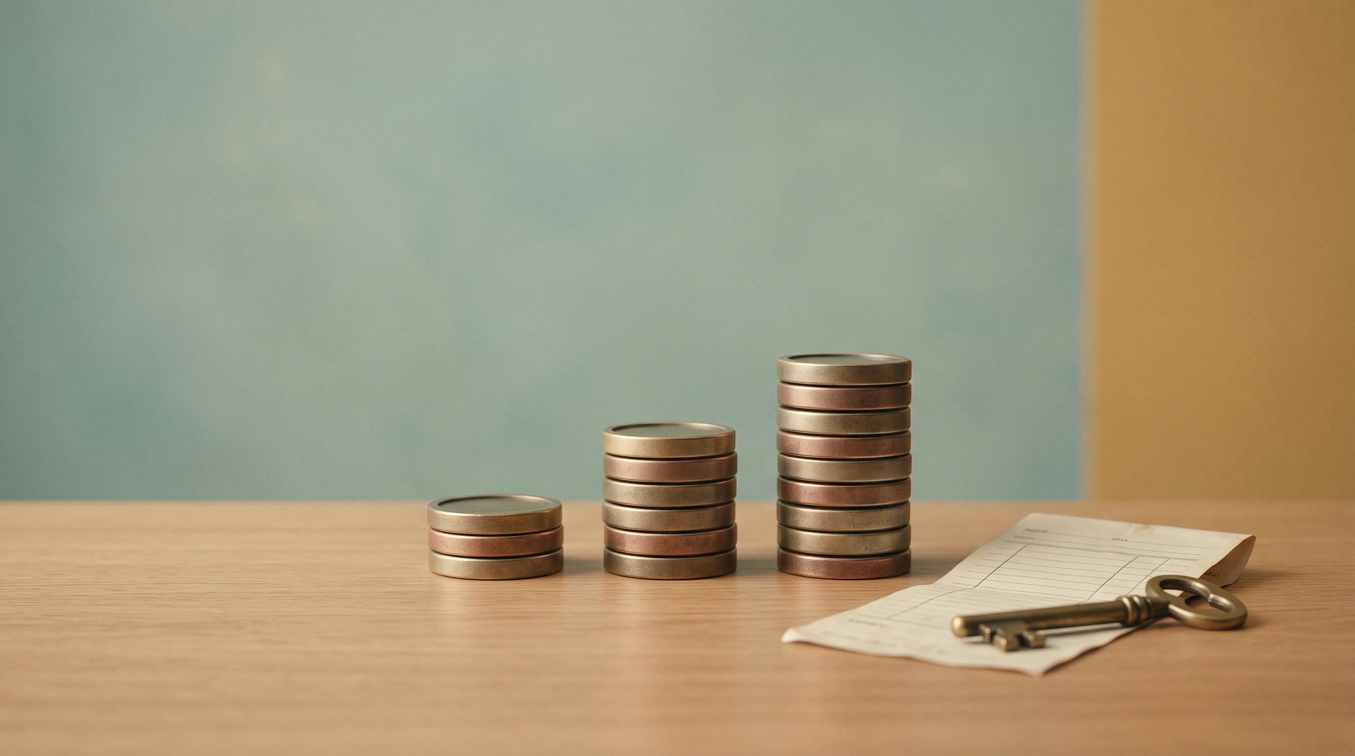Digital illustration for article section "Follow the Money" in "Prized Lets Non-Engineers Build Internal Tools with AI Governance" - A minimalist and conceptual still life representing tiered pricing models, featuring three perfectly...